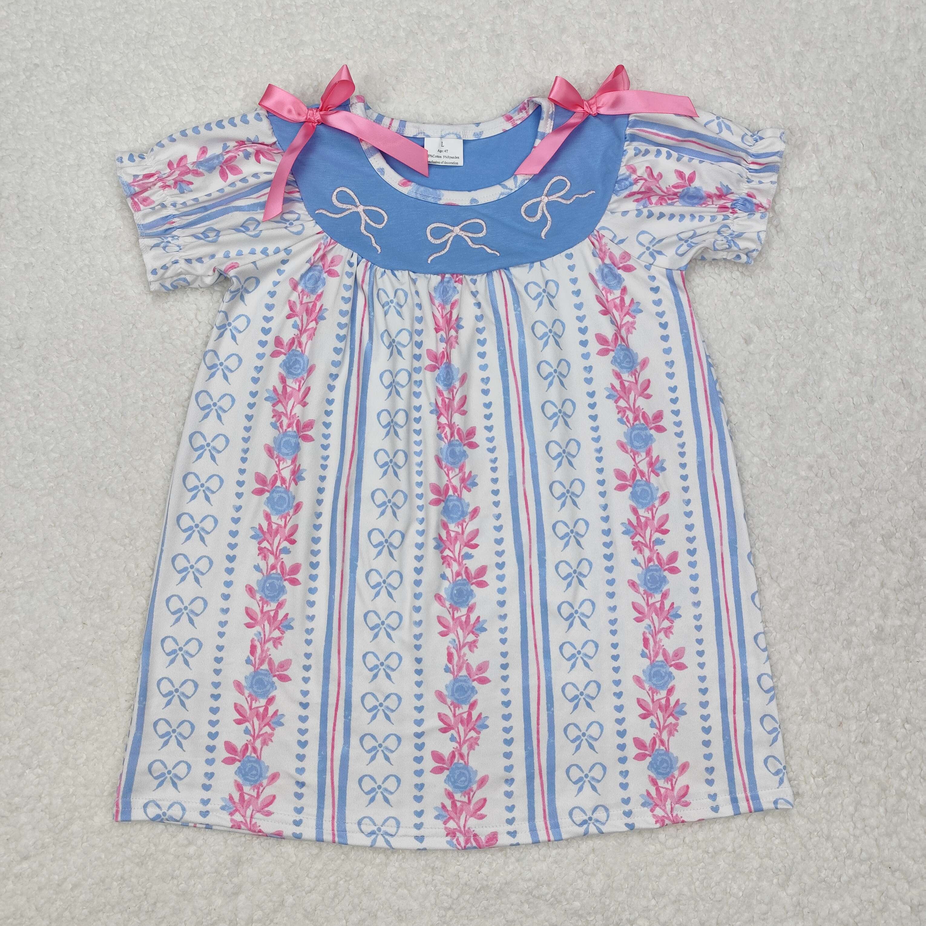 GSD1520 RTS toddler girl clothes bow embroidery girl summer dress
