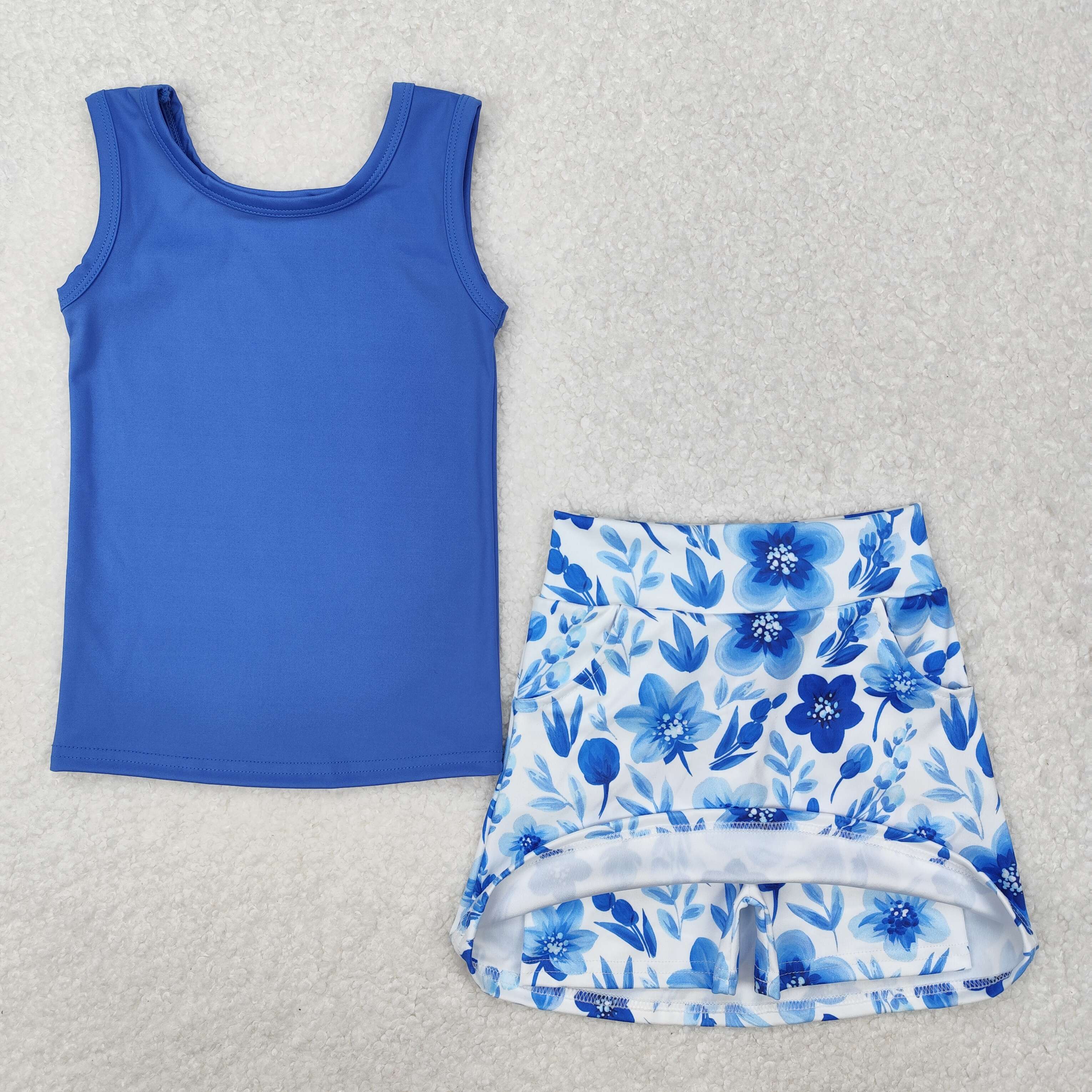 GSD1595 RTS girl clothes blue floral toddler girl  summer outfit yoga outfit