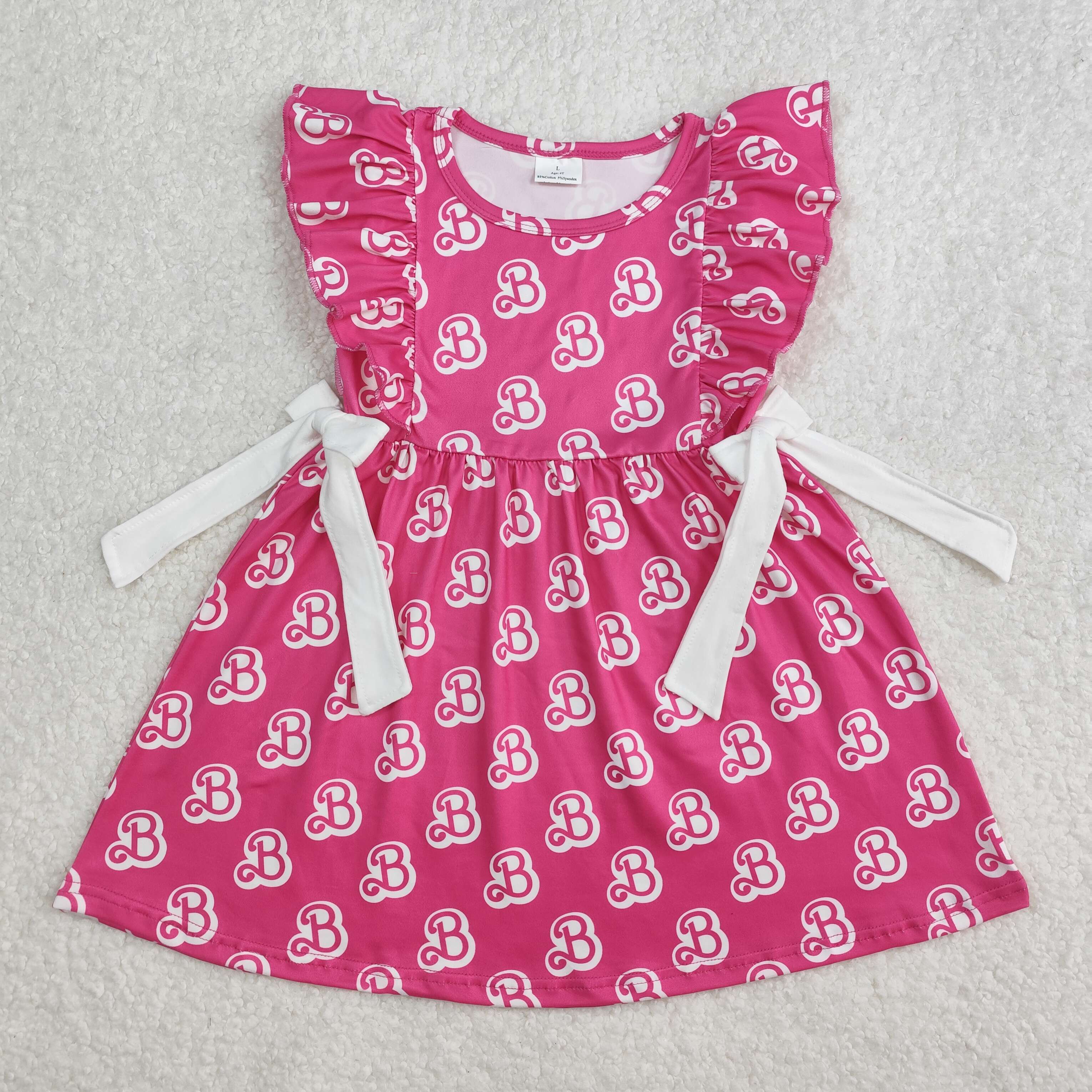 GSD1812 RTS toddler clothes hot pink bow cartoongirl summer dress 