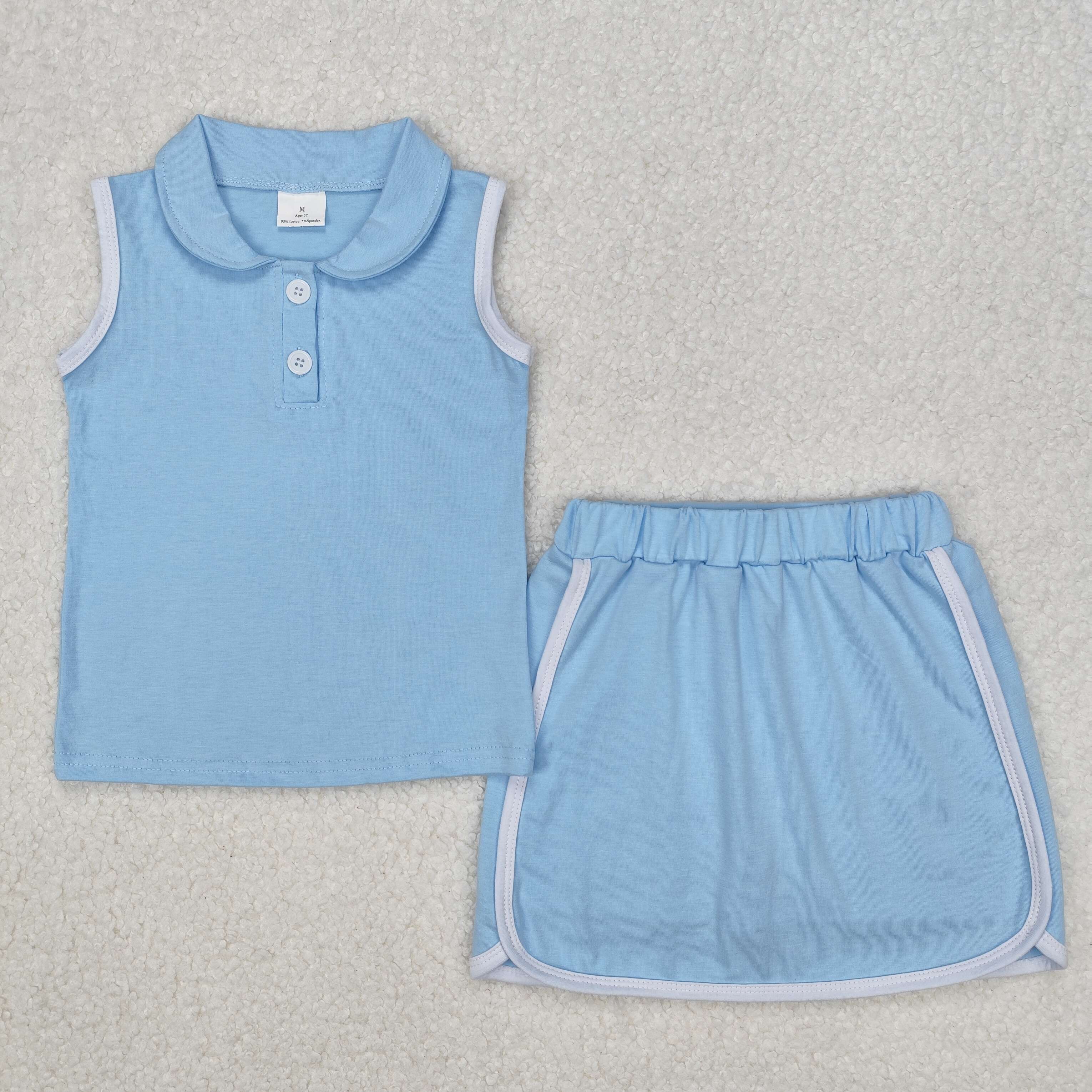 RTS girl summer clothing set solid color cotton girl summer shorts set