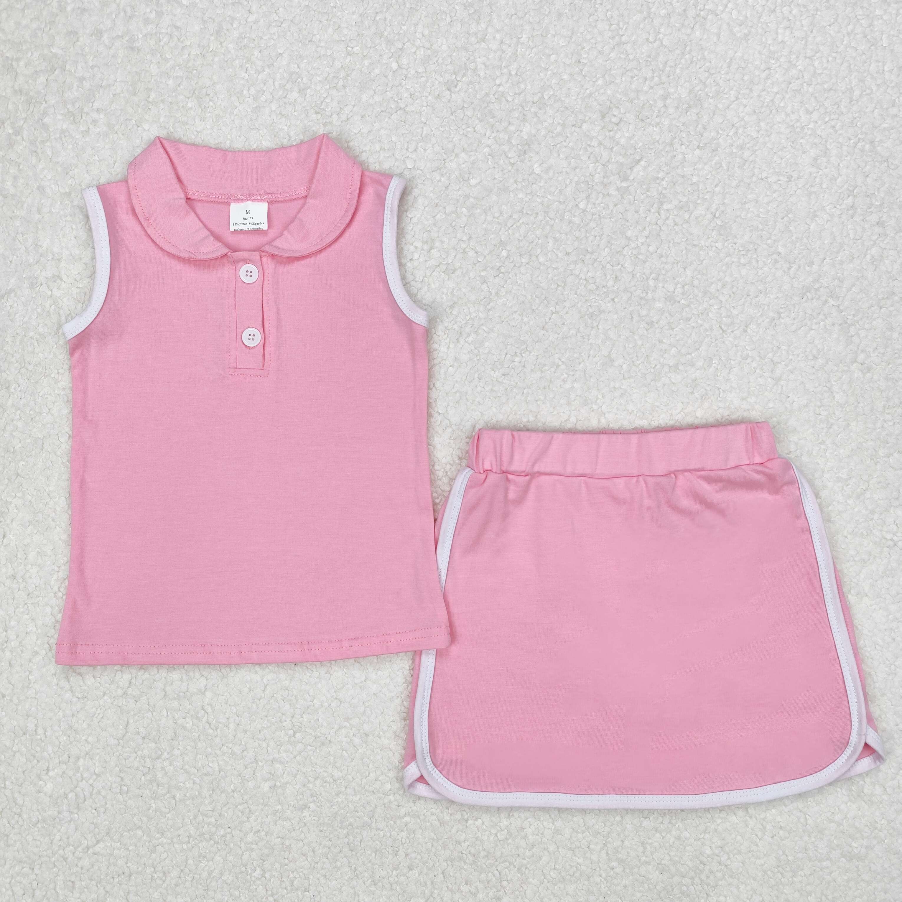 GSD1975 RTS girl clothes cotton pink girl summer set skirt set