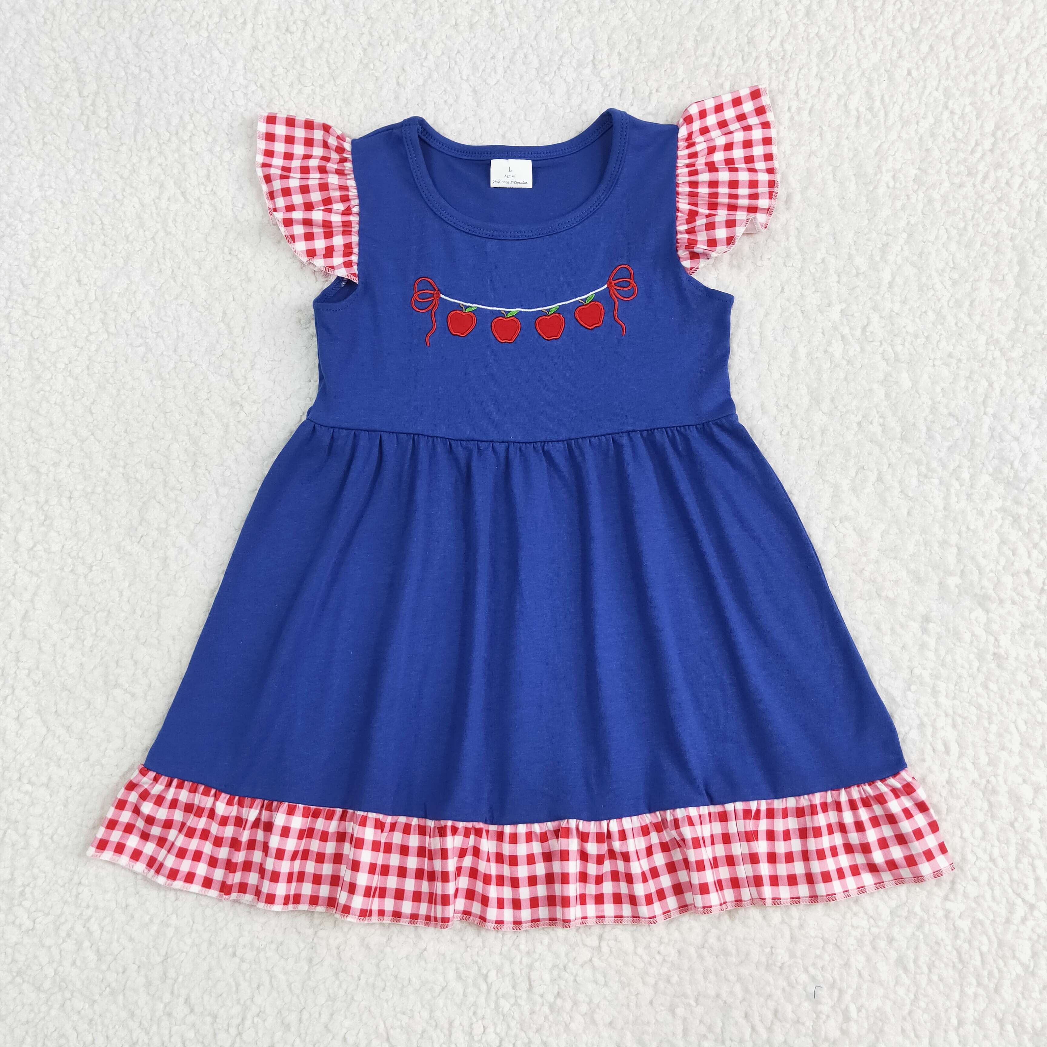 GSD2153 RTS apple girl back to school day summer dress embroidery
