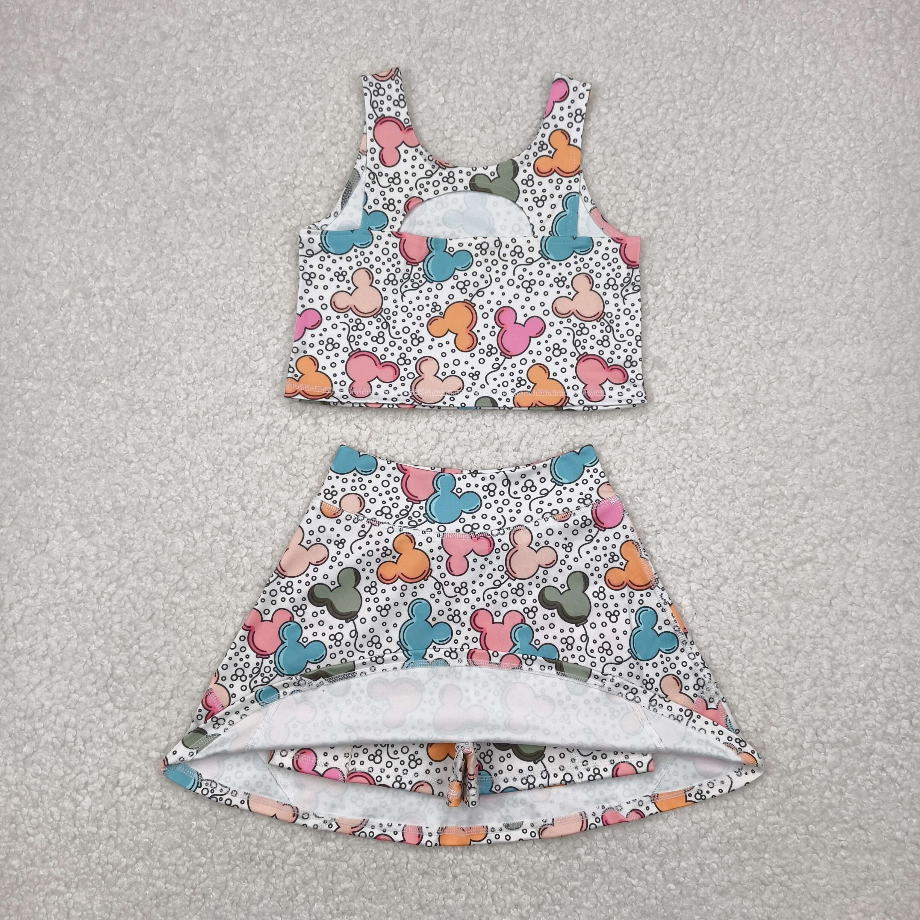 GSD2331 RTS girl clothes cartoon mouse girl summer set yoga clothes 