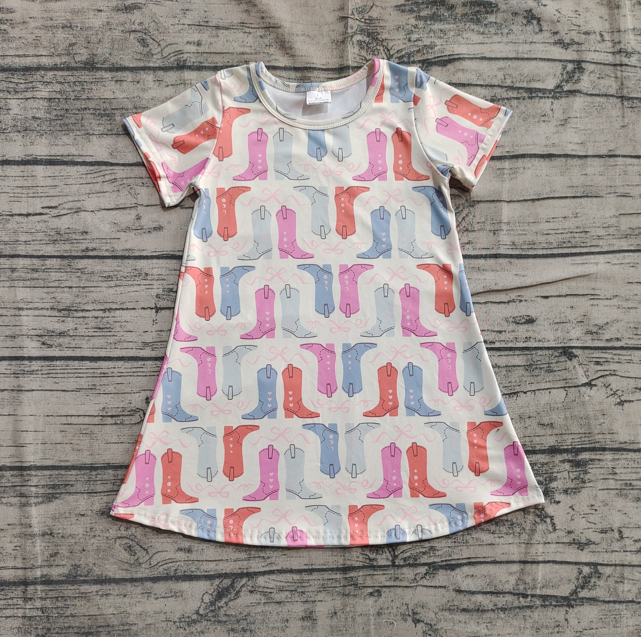 Pre-order GSD2497 girls short sleeve colorful boot Dress ( Deadline May.1）real pic 2025.5.3 