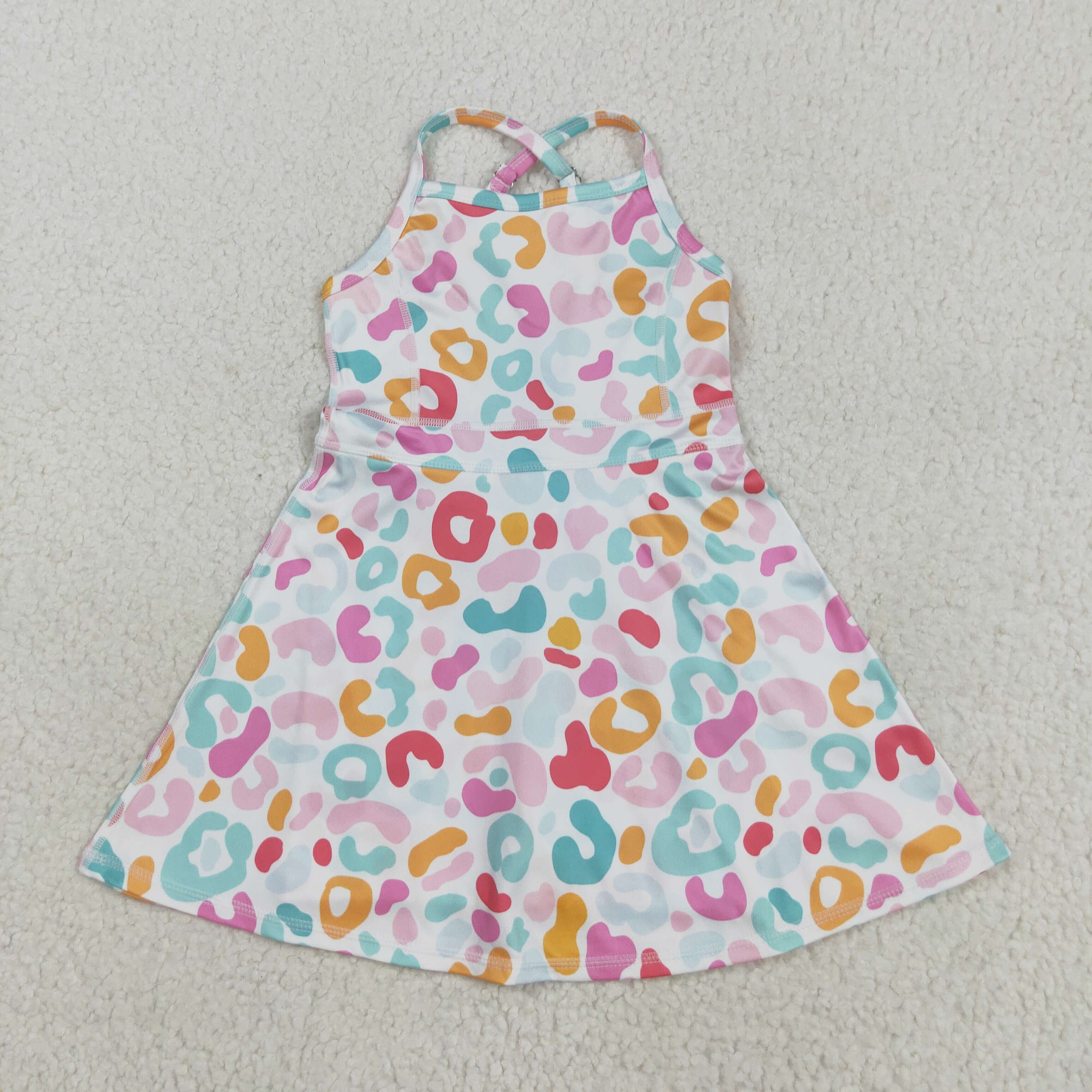 GSD2645 RTS toddler girl clothes leopard print girl summer dress yoga clothes 