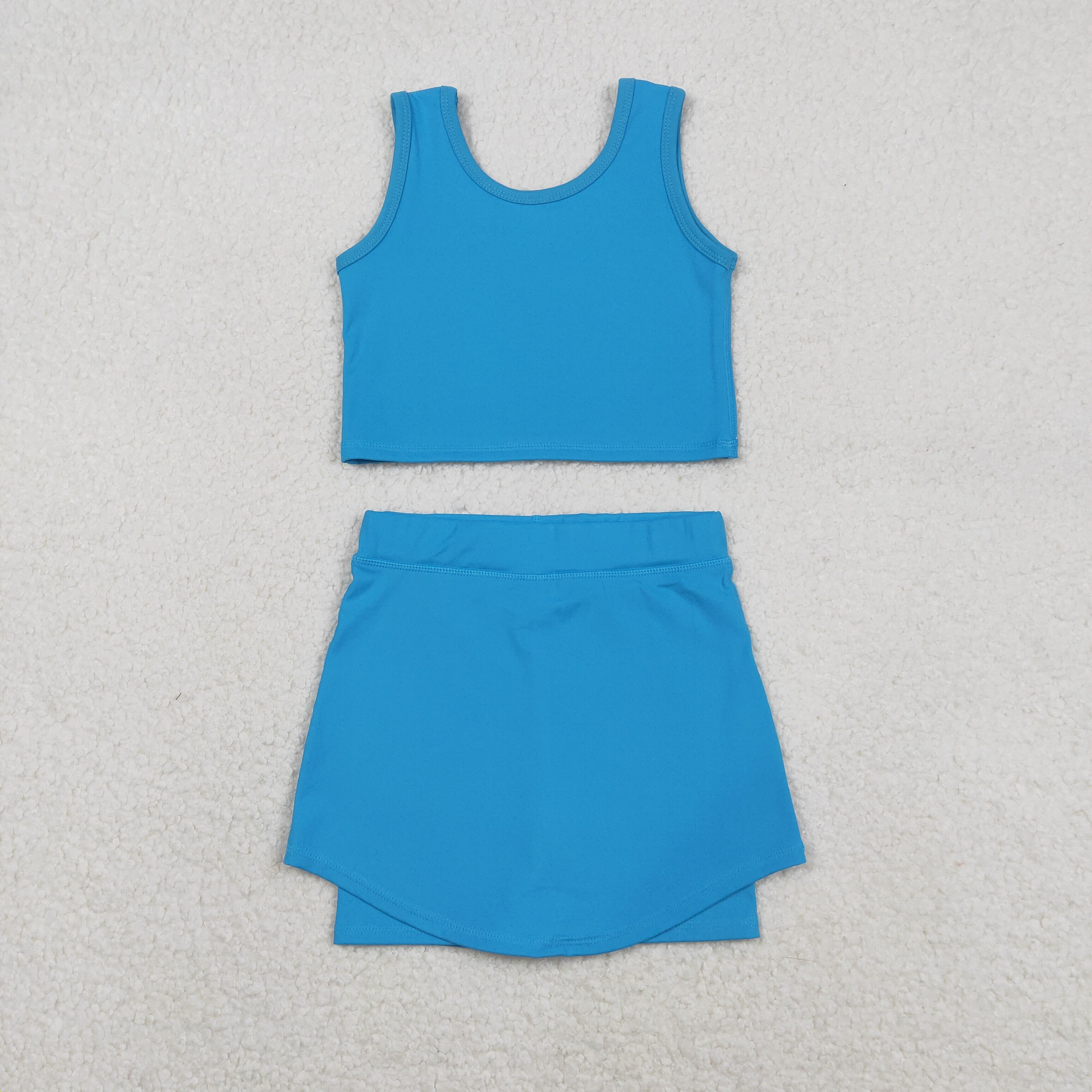 GSD2659 RTS toddler girl clothes  blue girl summer set yoga clothes summmer sports outfit