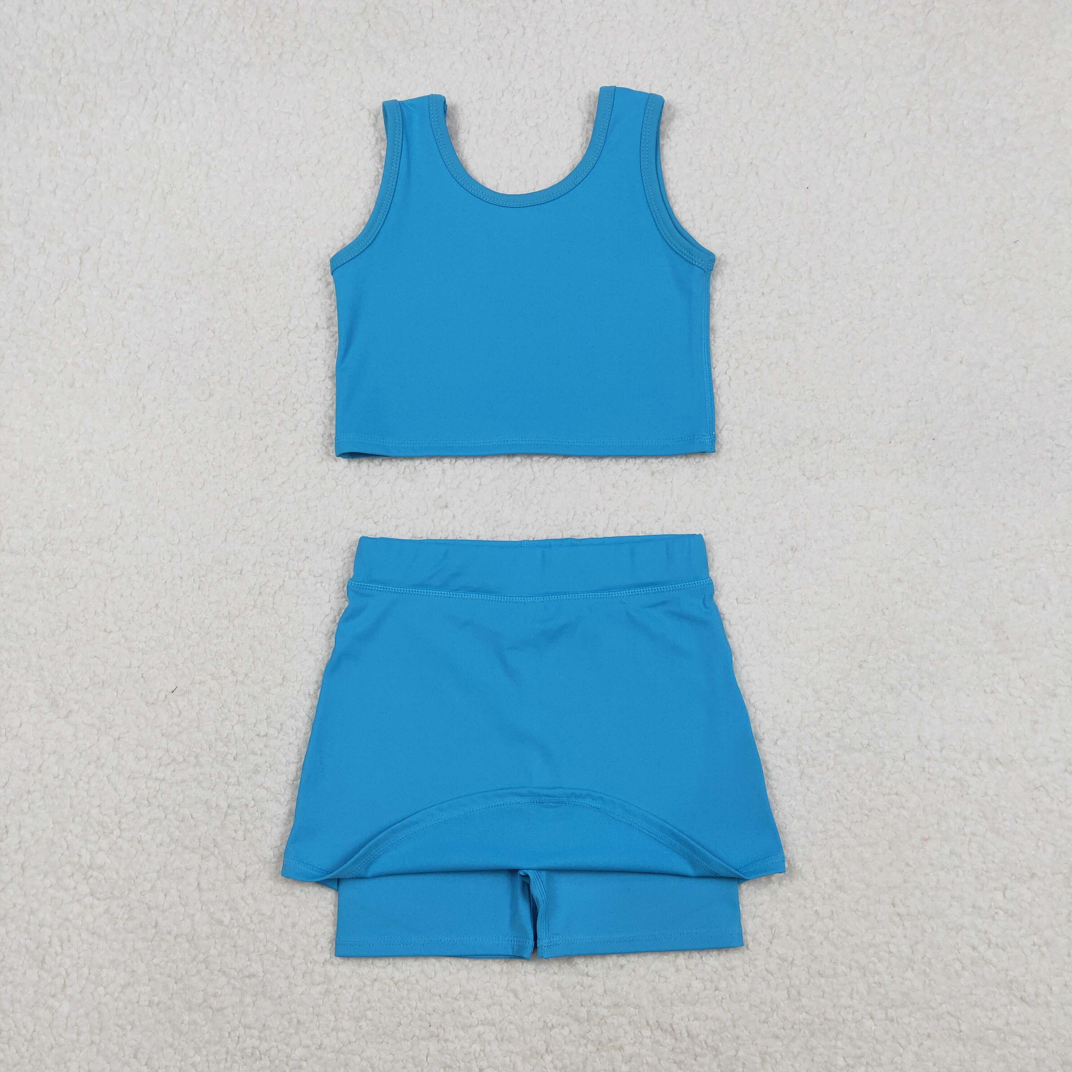 GSD2659 RTS toddler girl clothes  blue girl summer set yoga clothes summmer sports outfit
