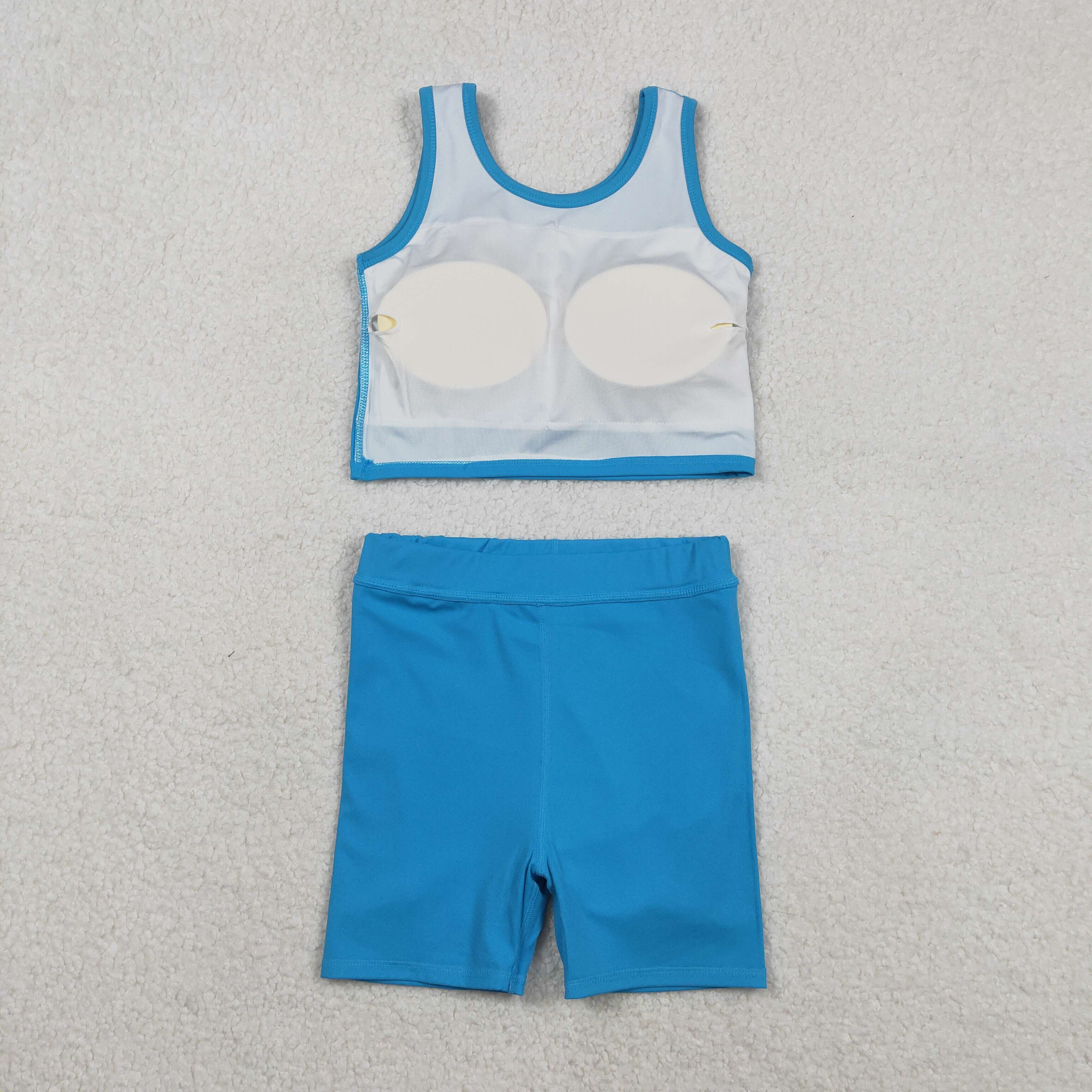 GSD2659 RTS toddler girl clothes  blue girl summer set yoga clothes summmer sports outfit