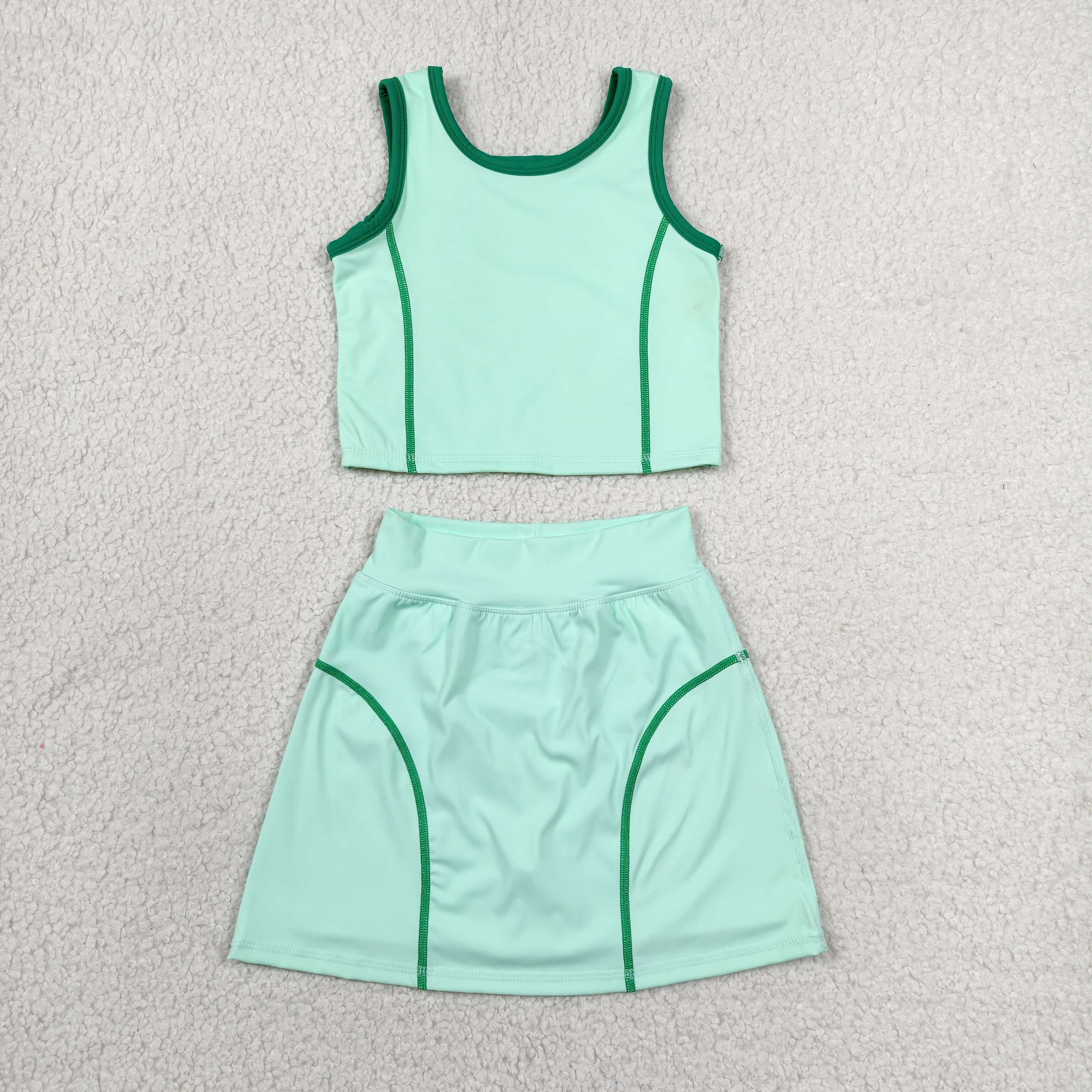 GSD2671 RTS toddler girl clothes green girl summer set yoga clothes sports clothing set