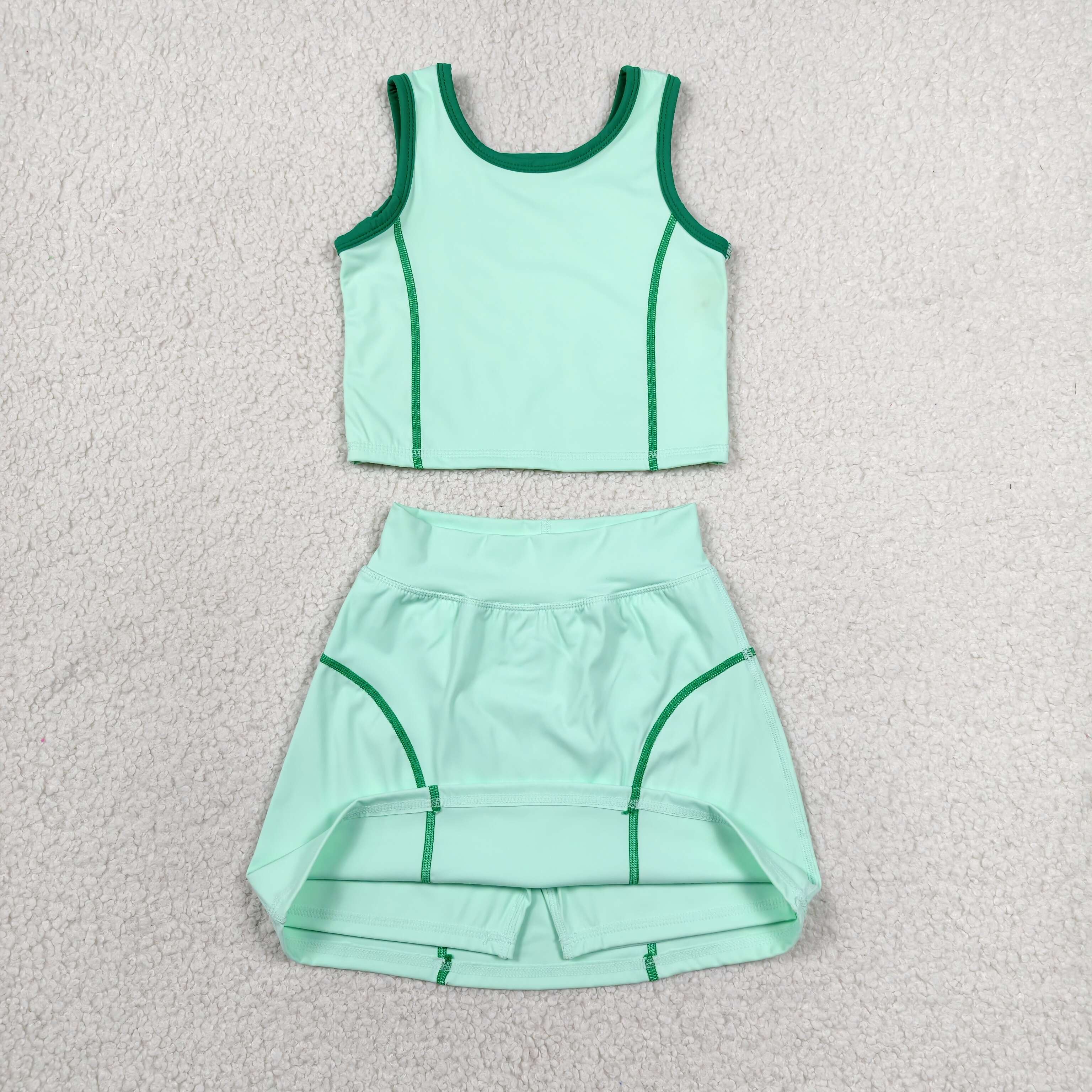 GSD2671 RTS toddler girl clothes green girl summer set yoga clothes sports clothing set