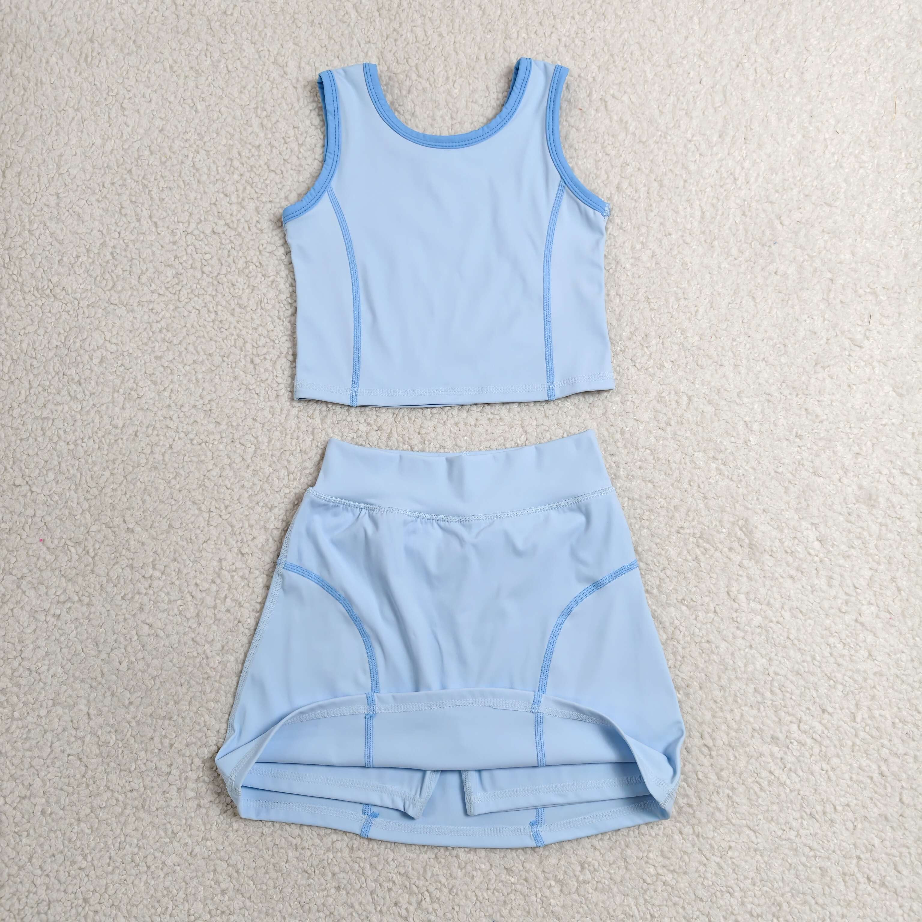 GSD2674 RTS toddler girl clothes blue girl summer set yoga clothes sports clothes