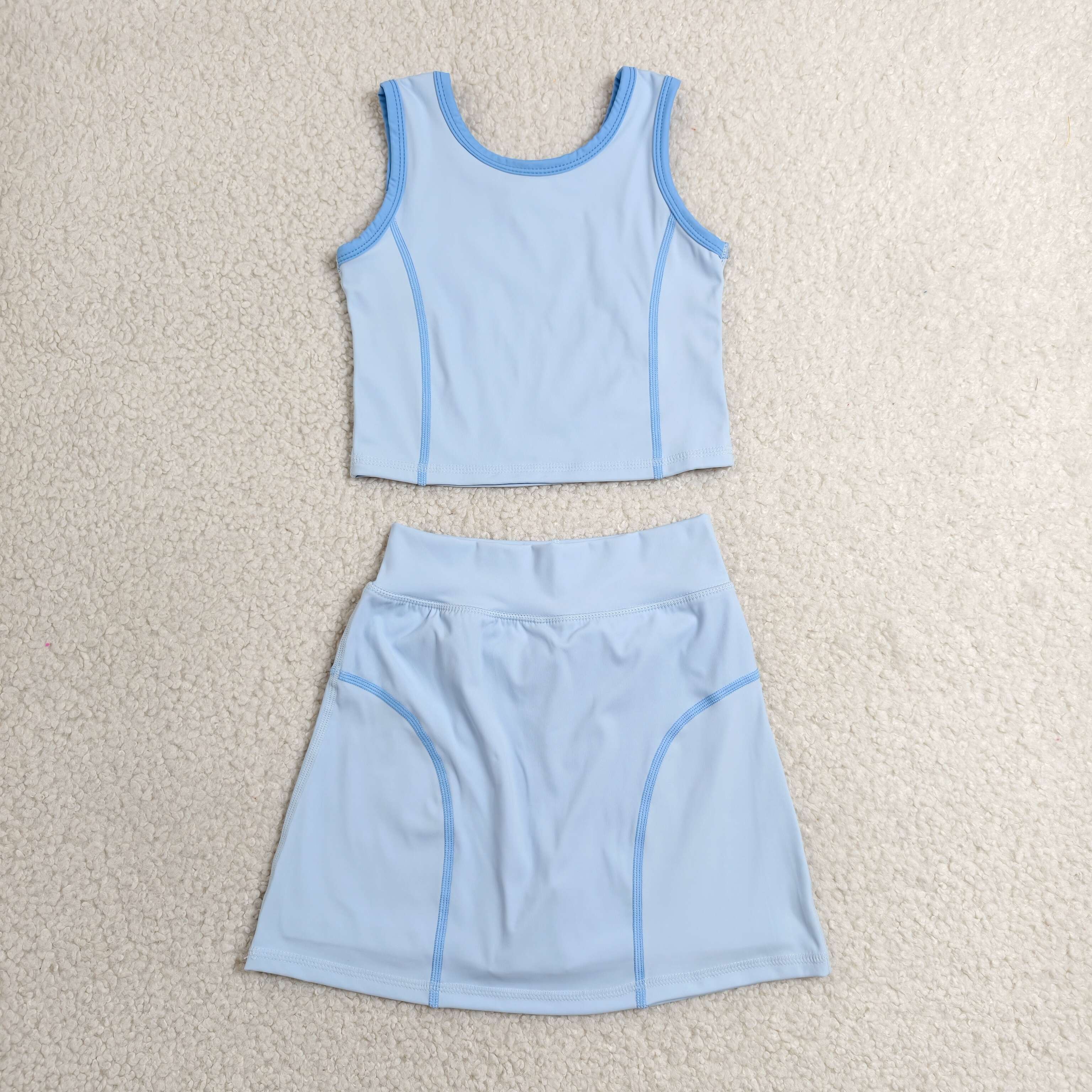 GSD2674 RTS toddler girl clothes blue girl summer set yoga clothes sports clothes