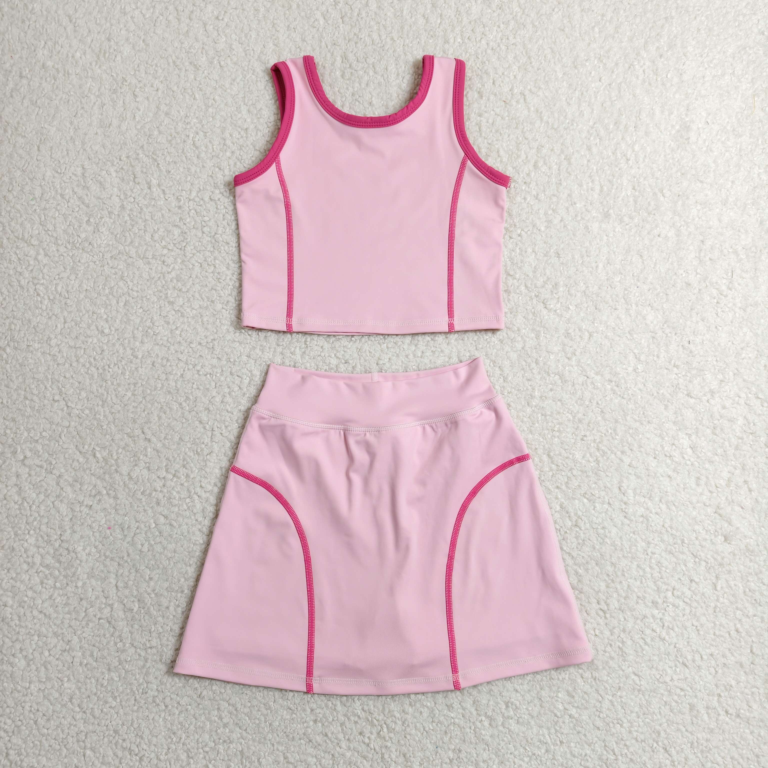 GSD2675 RTS toddler girl clothes pink girl summer set yoga clothes sports clothing 