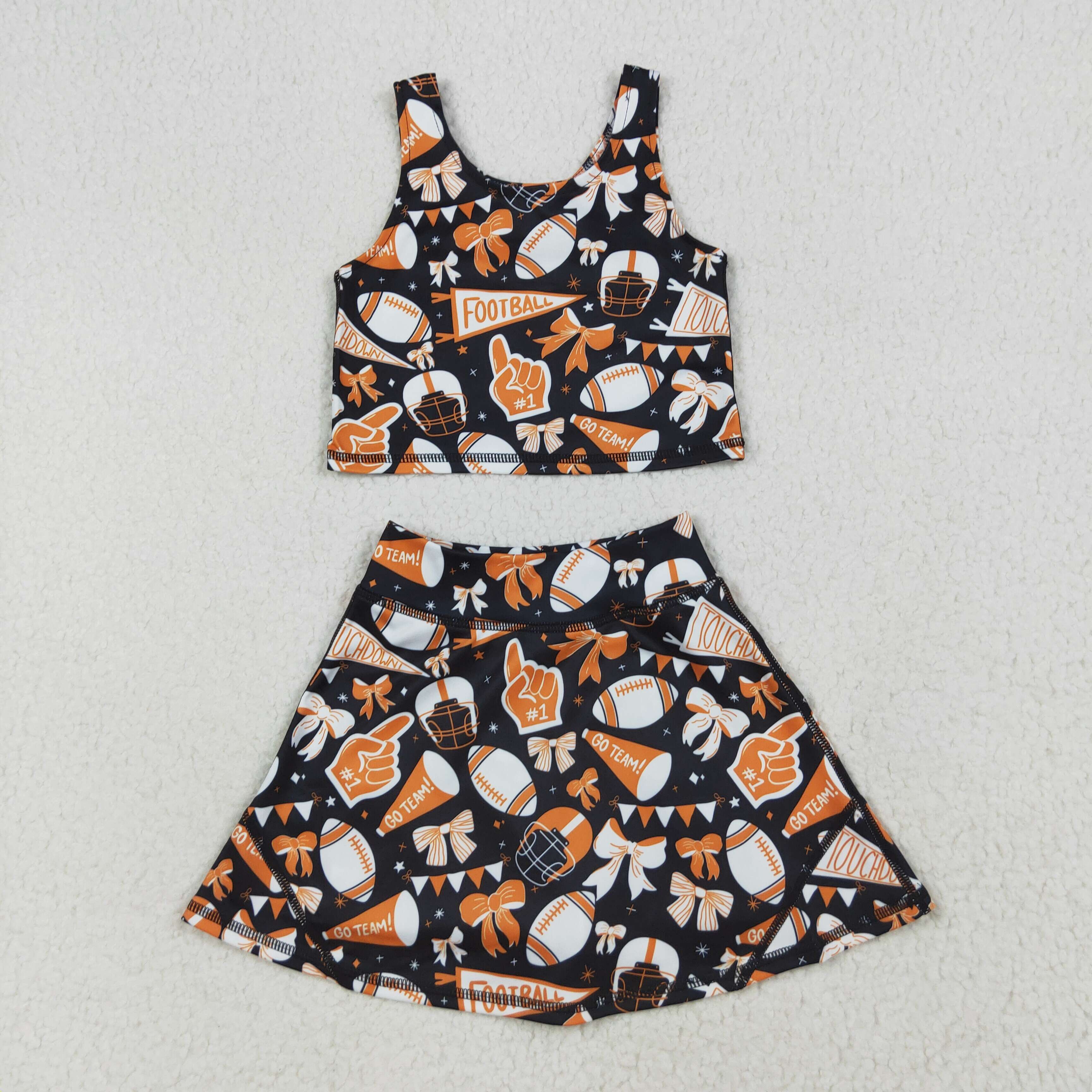 GSD2687 RTS girl clothes orange team cheer girl summer set yoga clothes atheletic clothing
