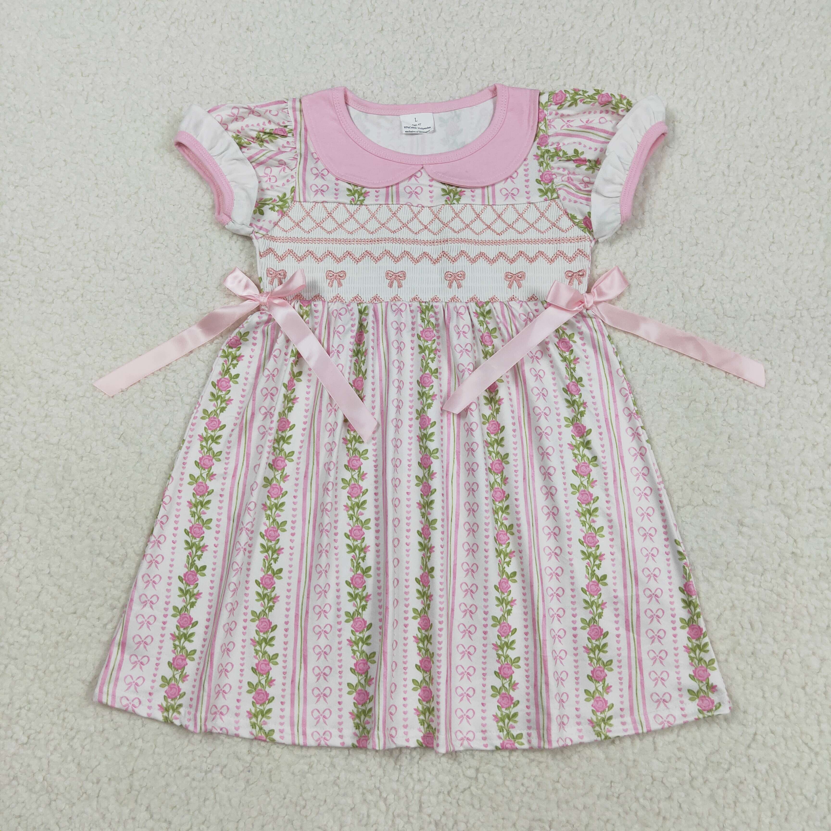 GSD2717 RTS toddler clothes pink bows baby girl summer dress 