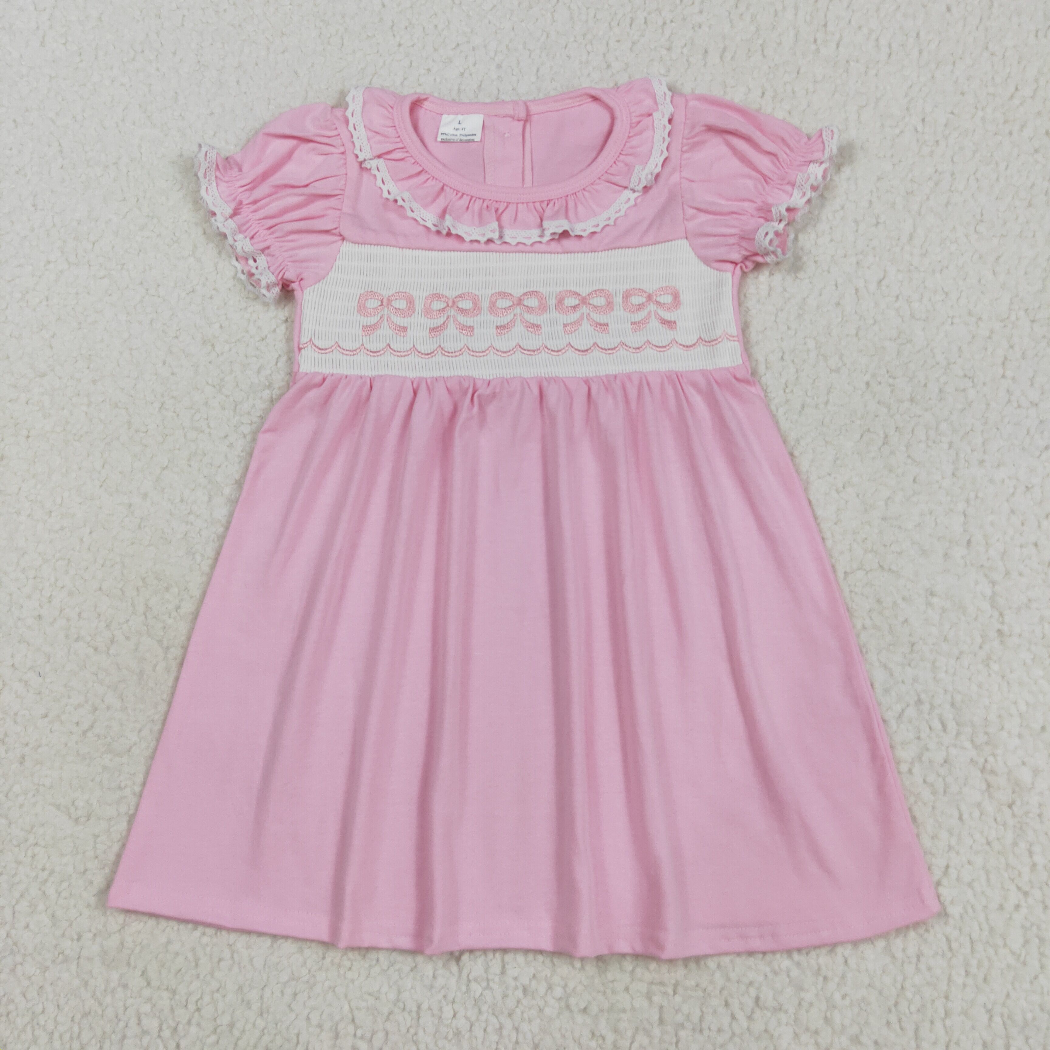 GSD2718 RTS toddler clothes pink bows baby girl summer dress smock