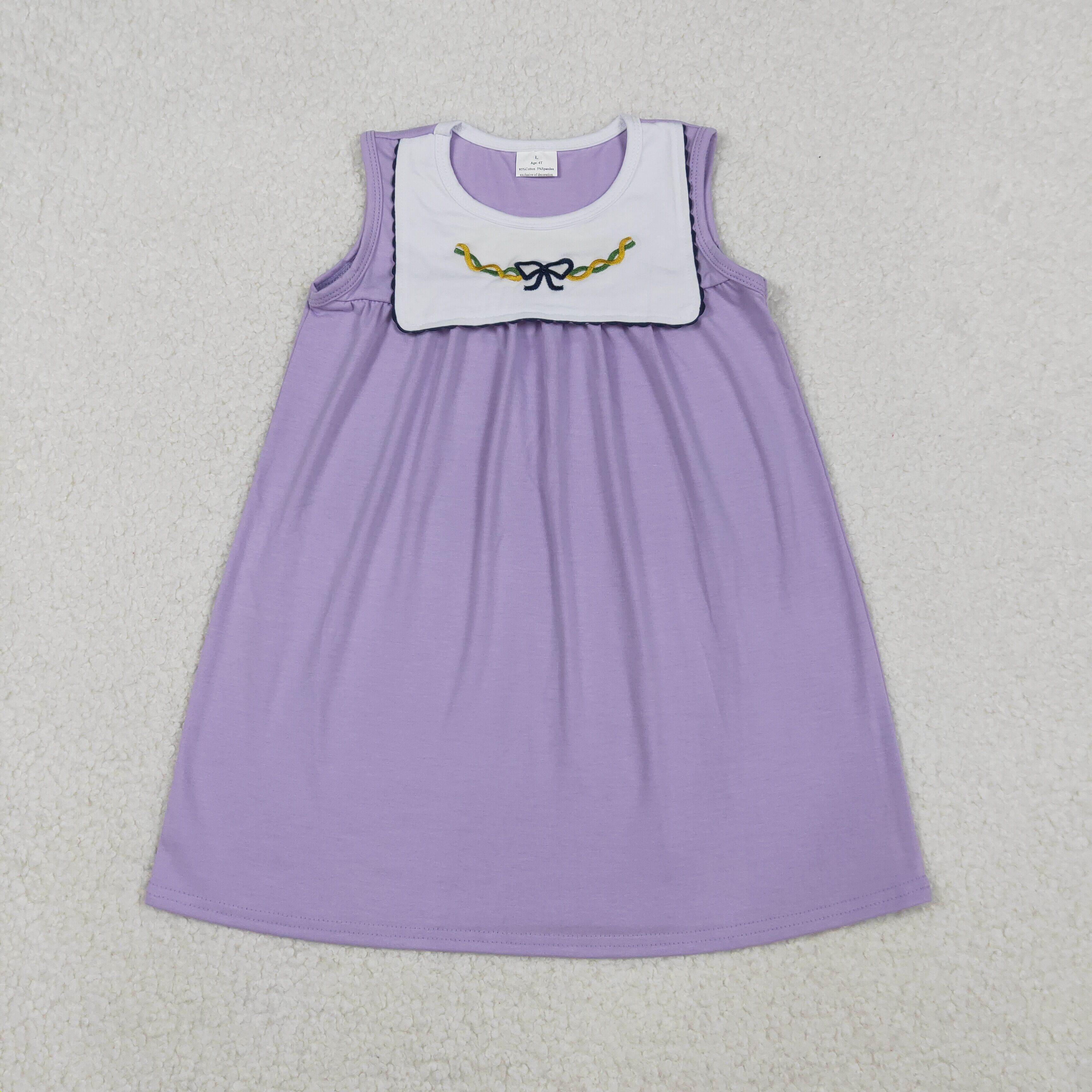 GSD2832 RTS toddler girl clothes bows baby girl mardi gras embroidery dress
