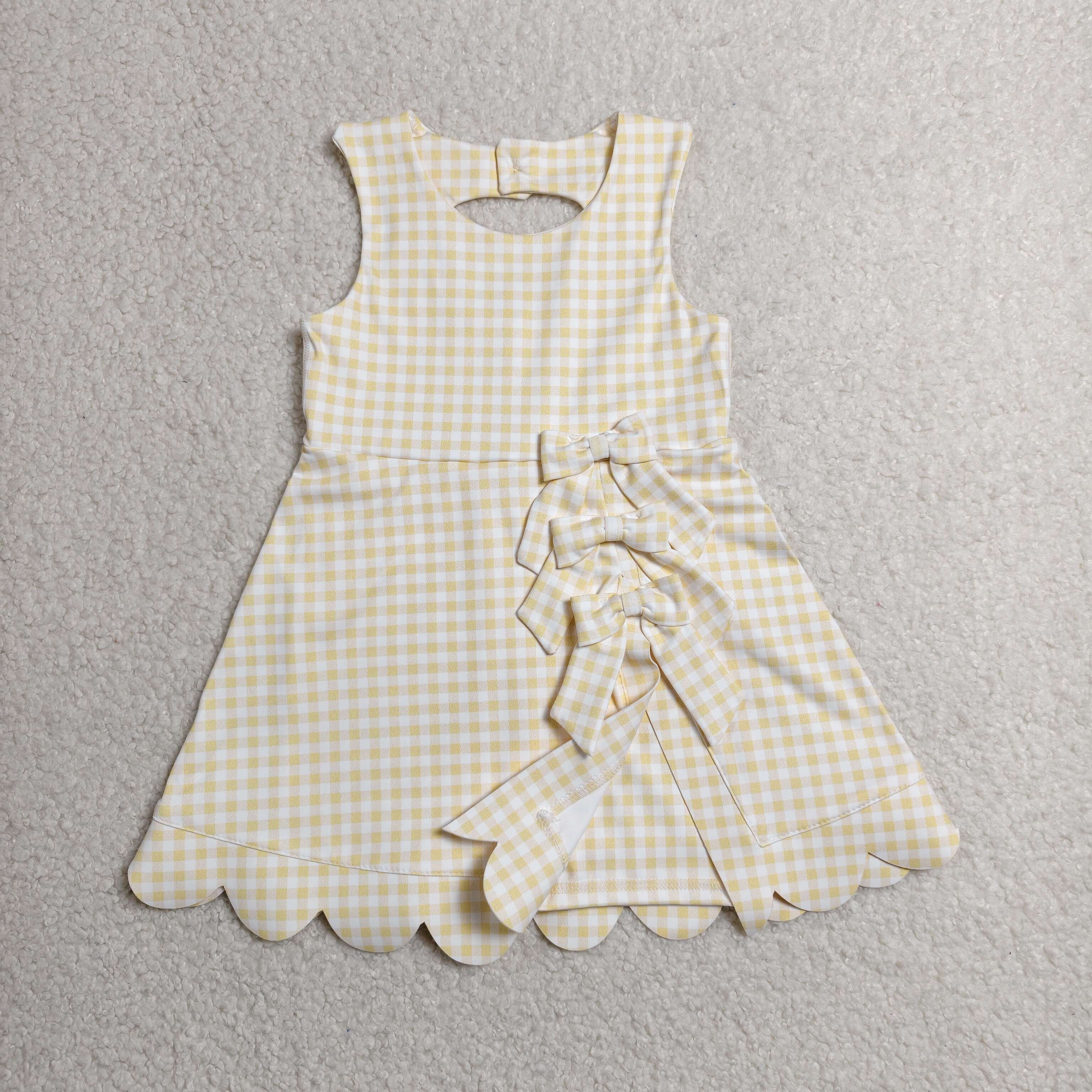 GSD3027 RTS toddler clothes yellow gingham girl yoga summer dress sports clothing