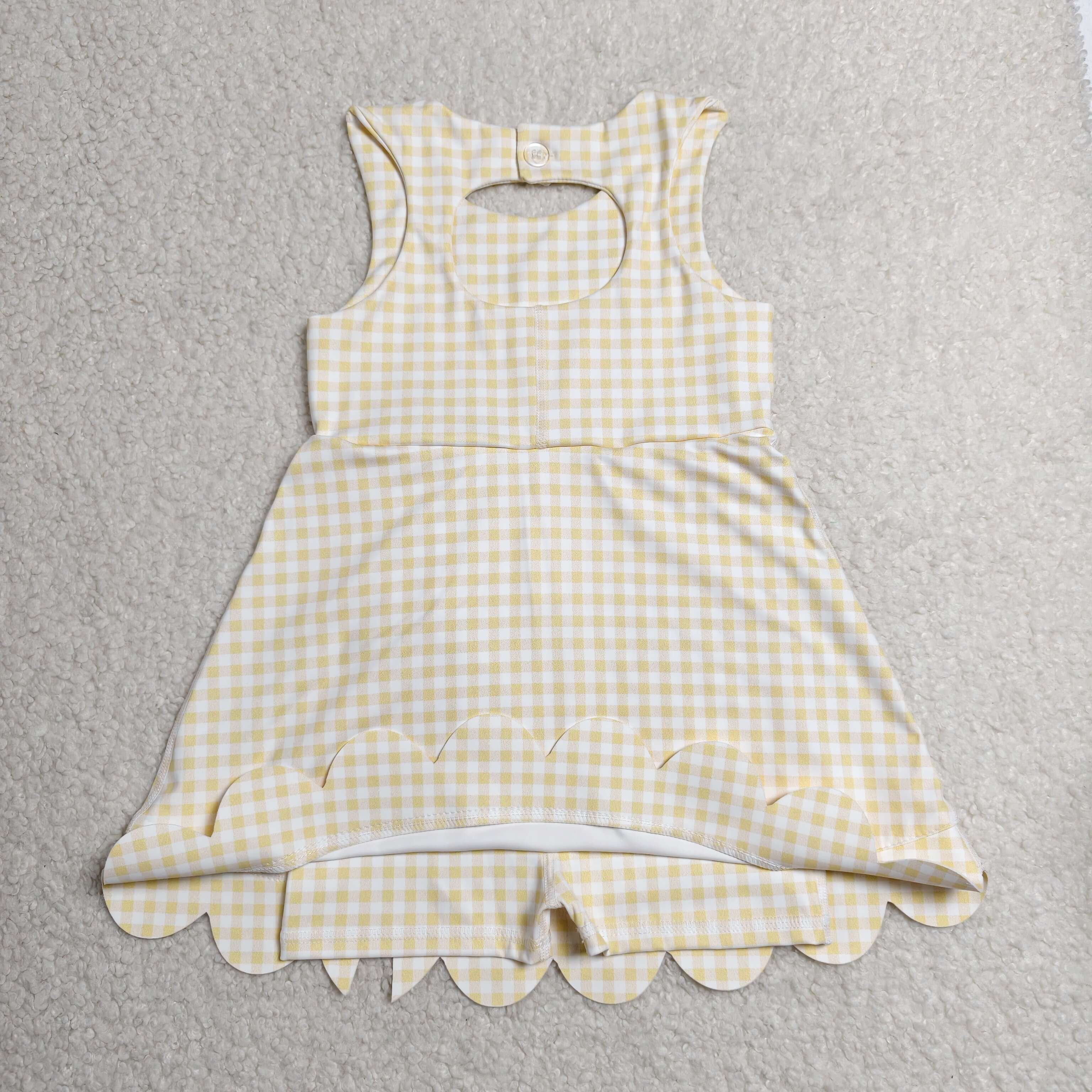 GSD3027 RTS toddler clothes yellow gingham girl yoga summer dress sports clothing