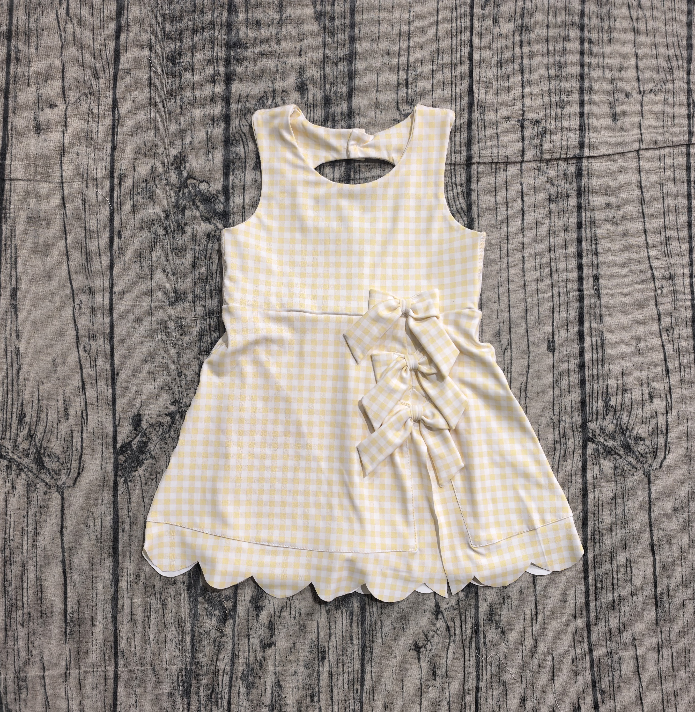 GSD3027 pre-order toddler clothes yellow gingham girl yoga summer dress-real pic 2026.3.27