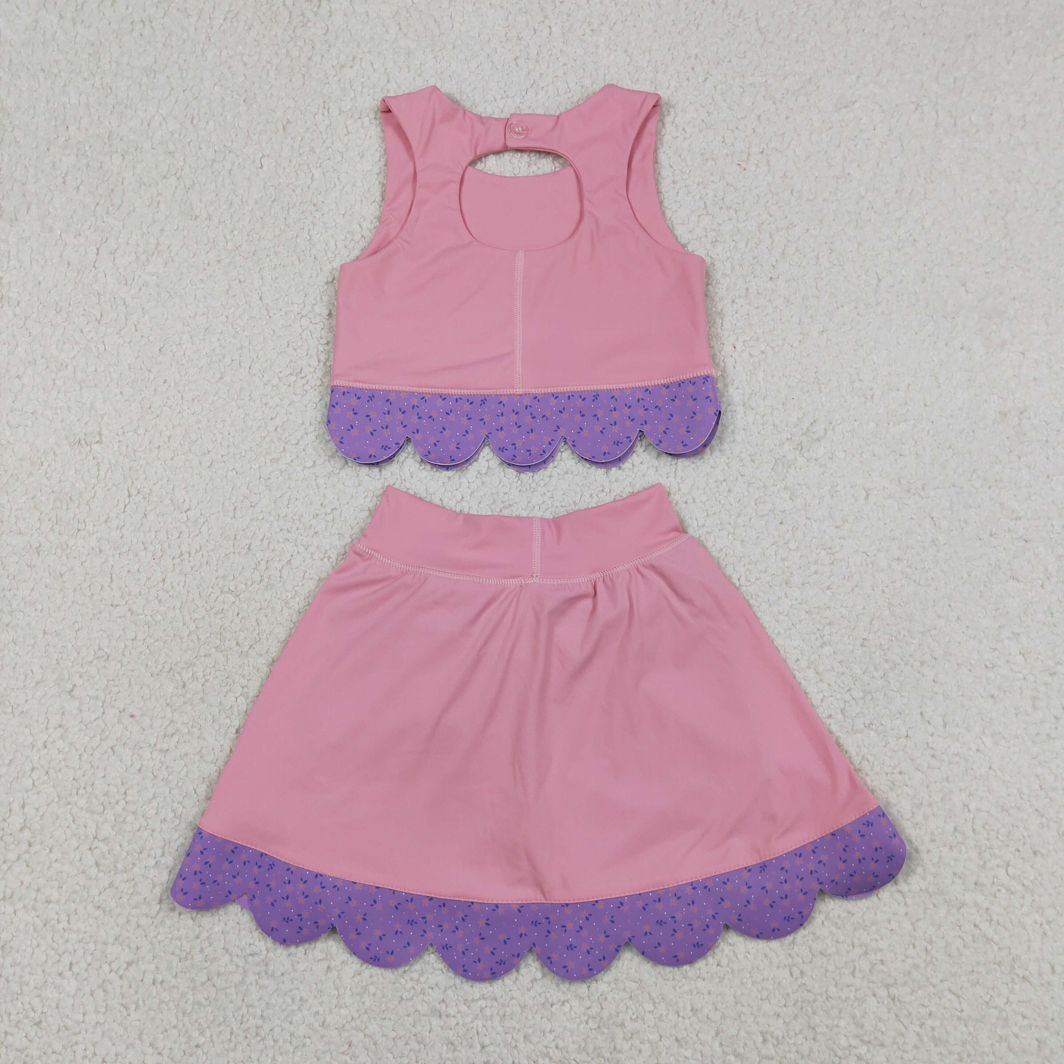 GSD3319 RTS toddler girl clothes pink bows girl yoga summer skirt set sports clothing outfit