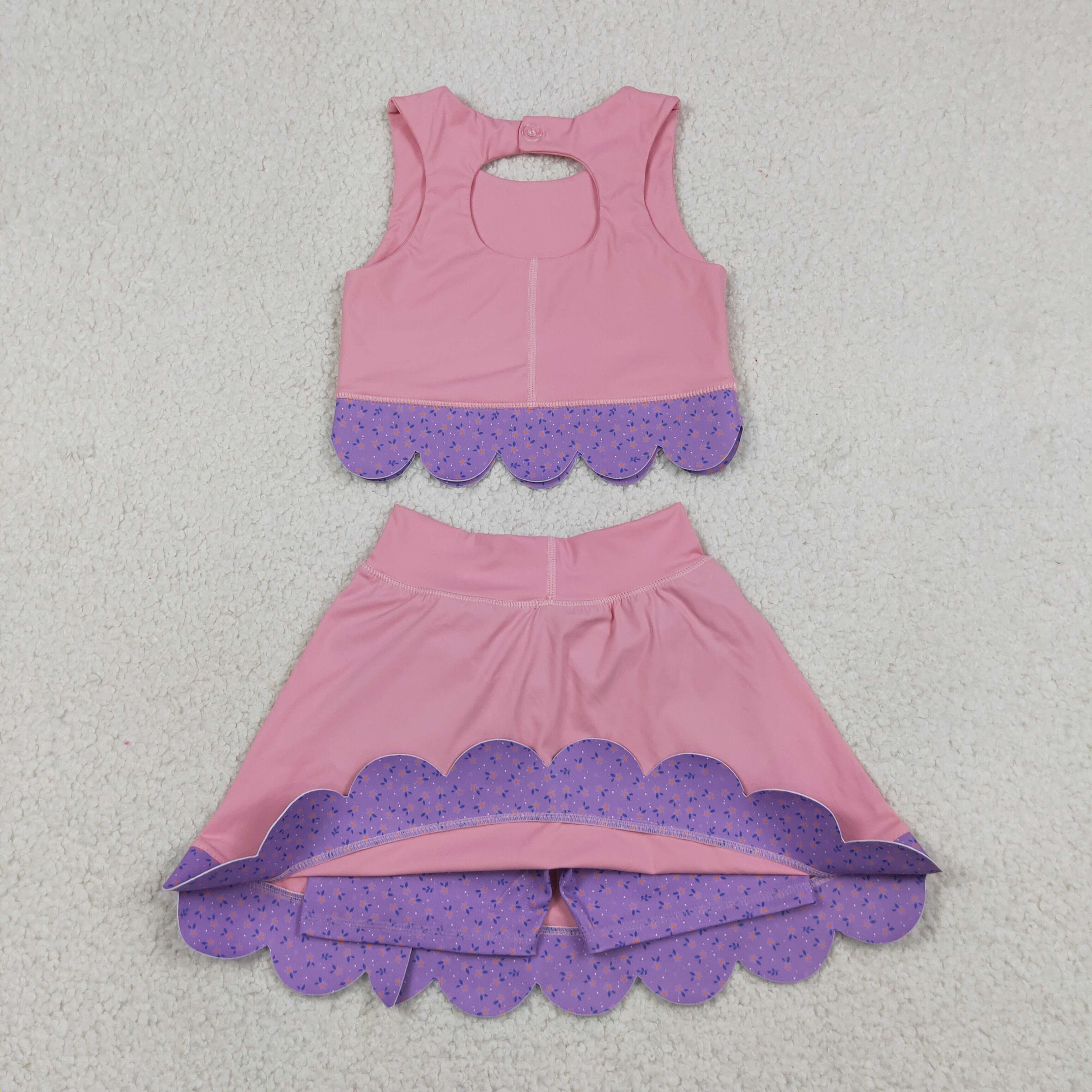 GSD3319 RTS toddler girl clothes pink bows girl yoga summer skirt set sports clothing outfit