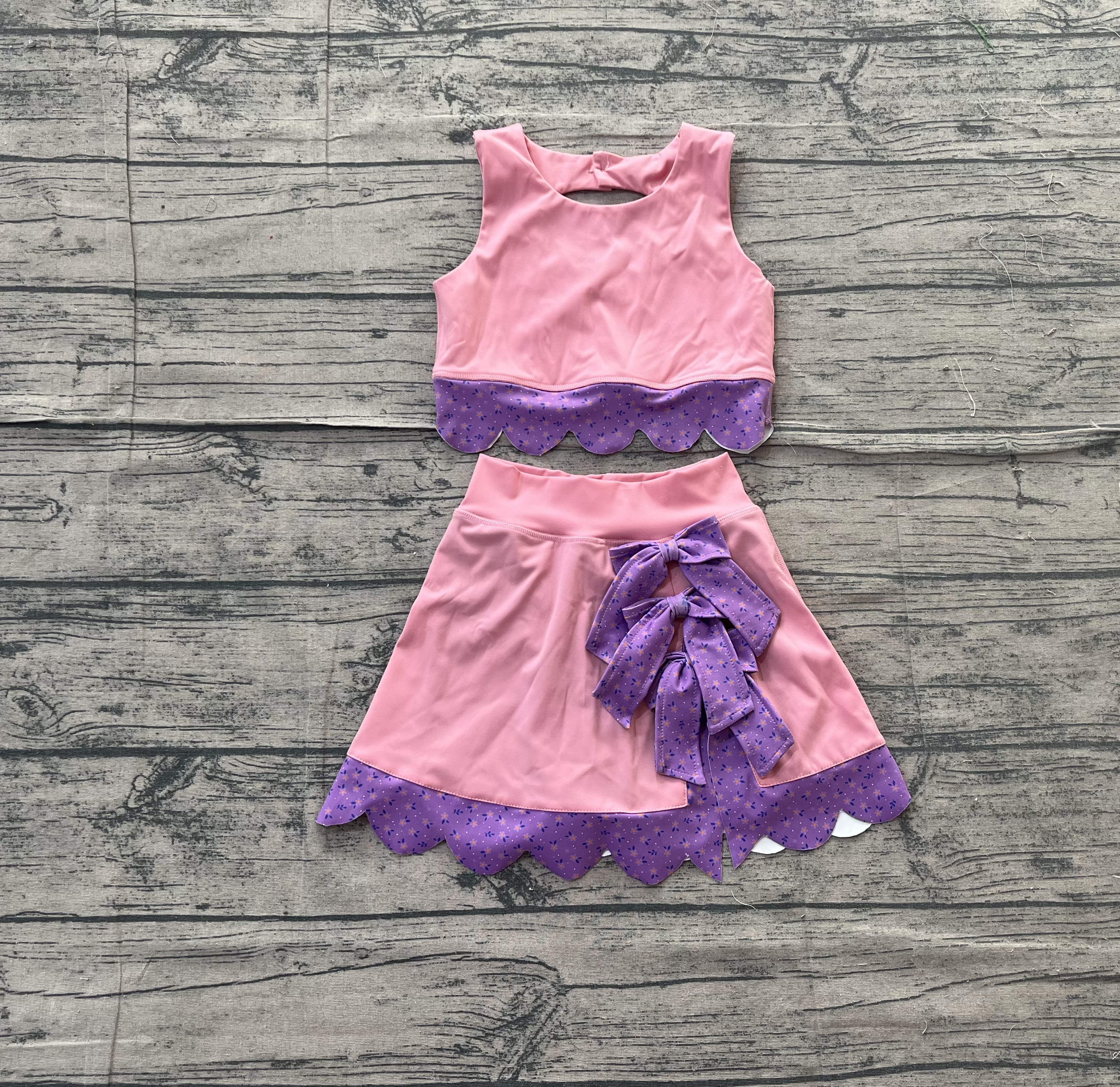 GSD3319 pre-order  toddler girl clothes pink print girl yoga summer skirt set-real pic 2026.1.9