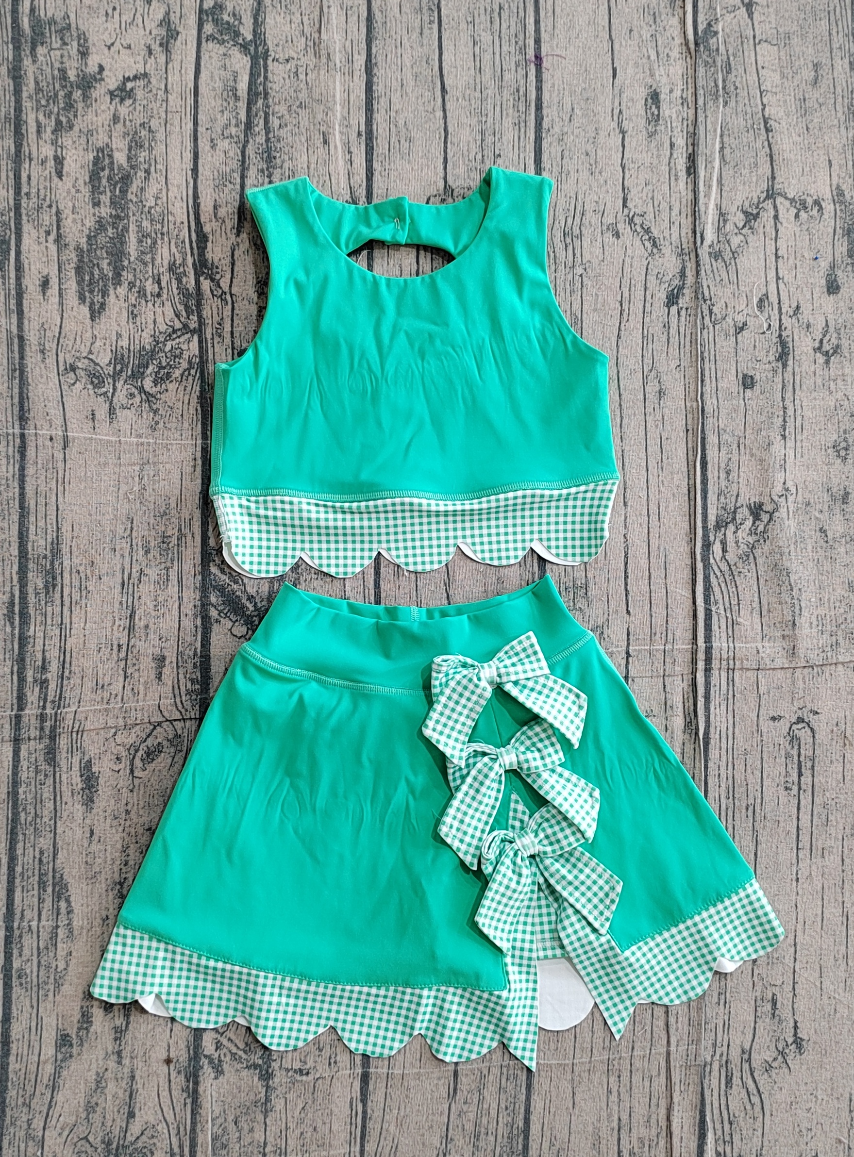 GSD3320 pre-order  toddler girl clothes green print girl yoga summer skirt set-real pic 2026.3.8 