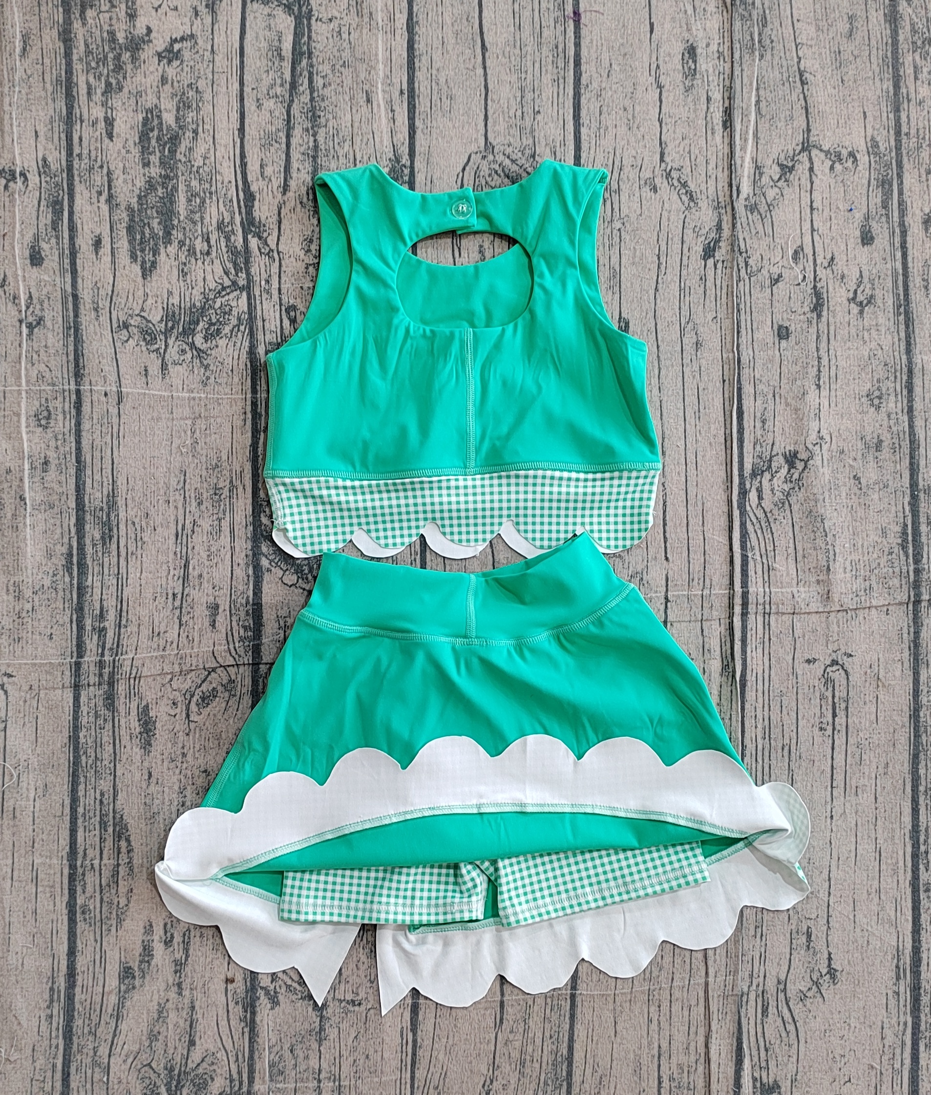 GSD3320 pre-order  toddler girl clothes green print girl yoga summer skirt set-real pic 2026.3.8 
