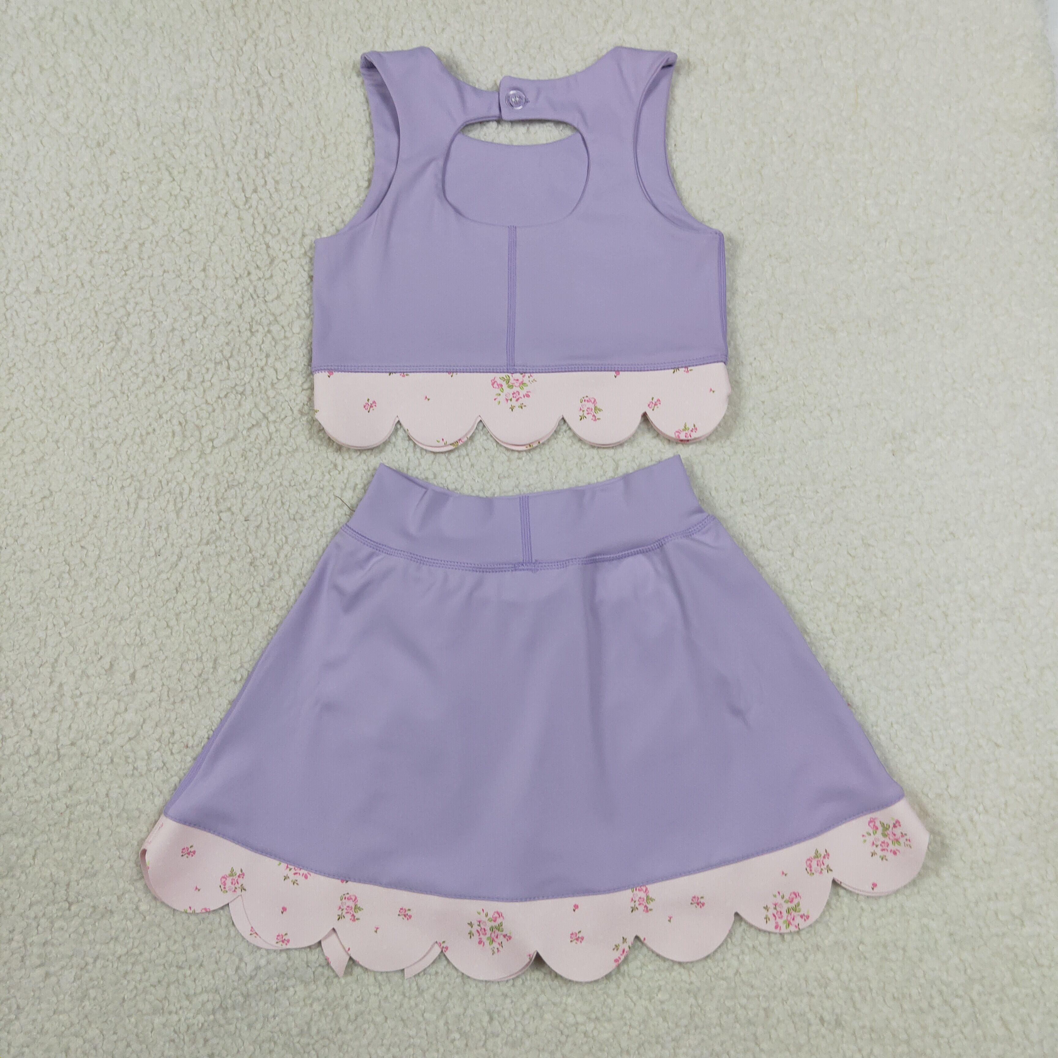 GSD3323 RTS toddler girl clothes purple  girl yoga summer skirt set sports clothing set