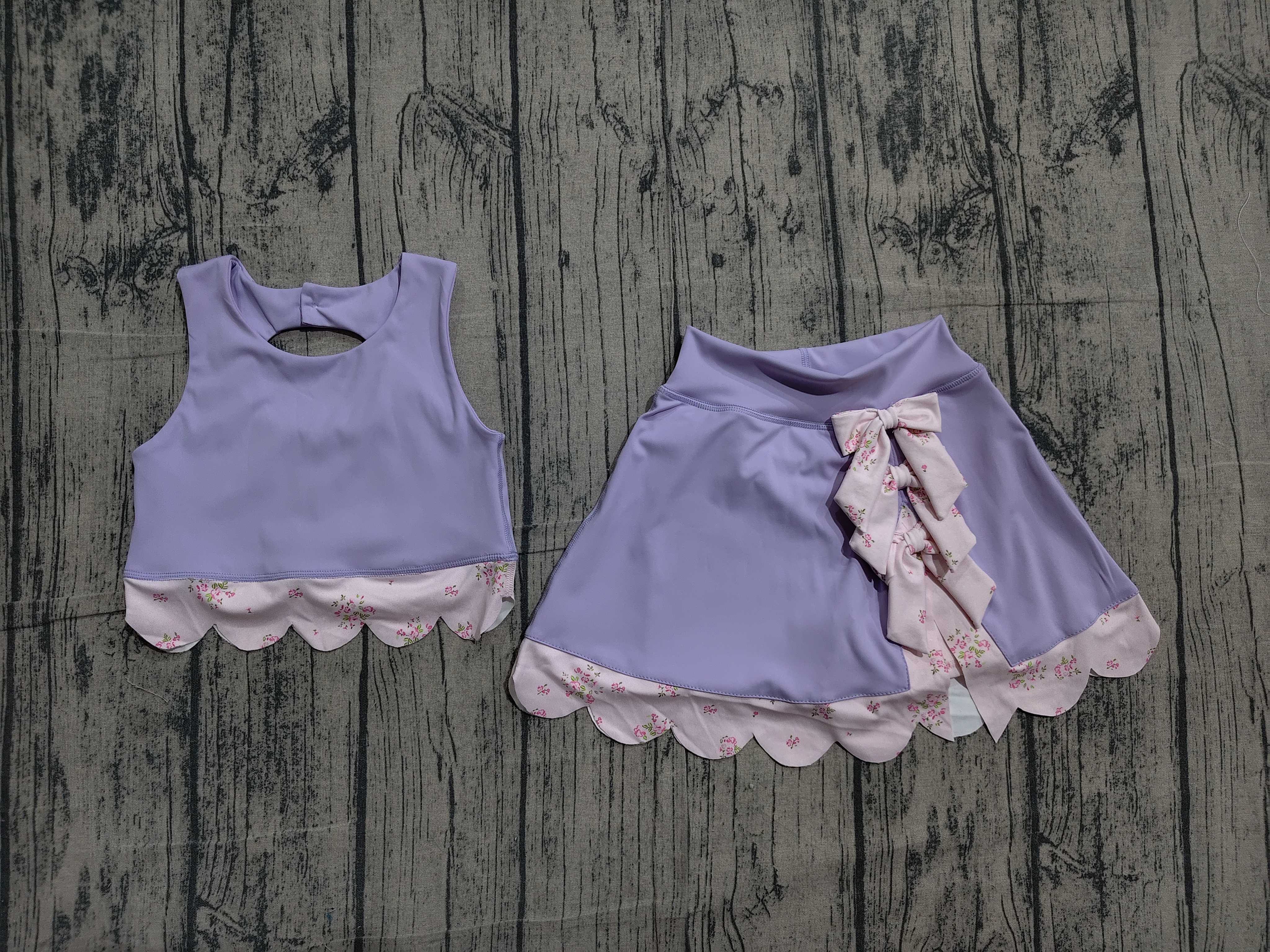 GSD3323 pre-order  toddler girl clothes purple print girl yoga summer skirt set-real pic 2026.4.2 