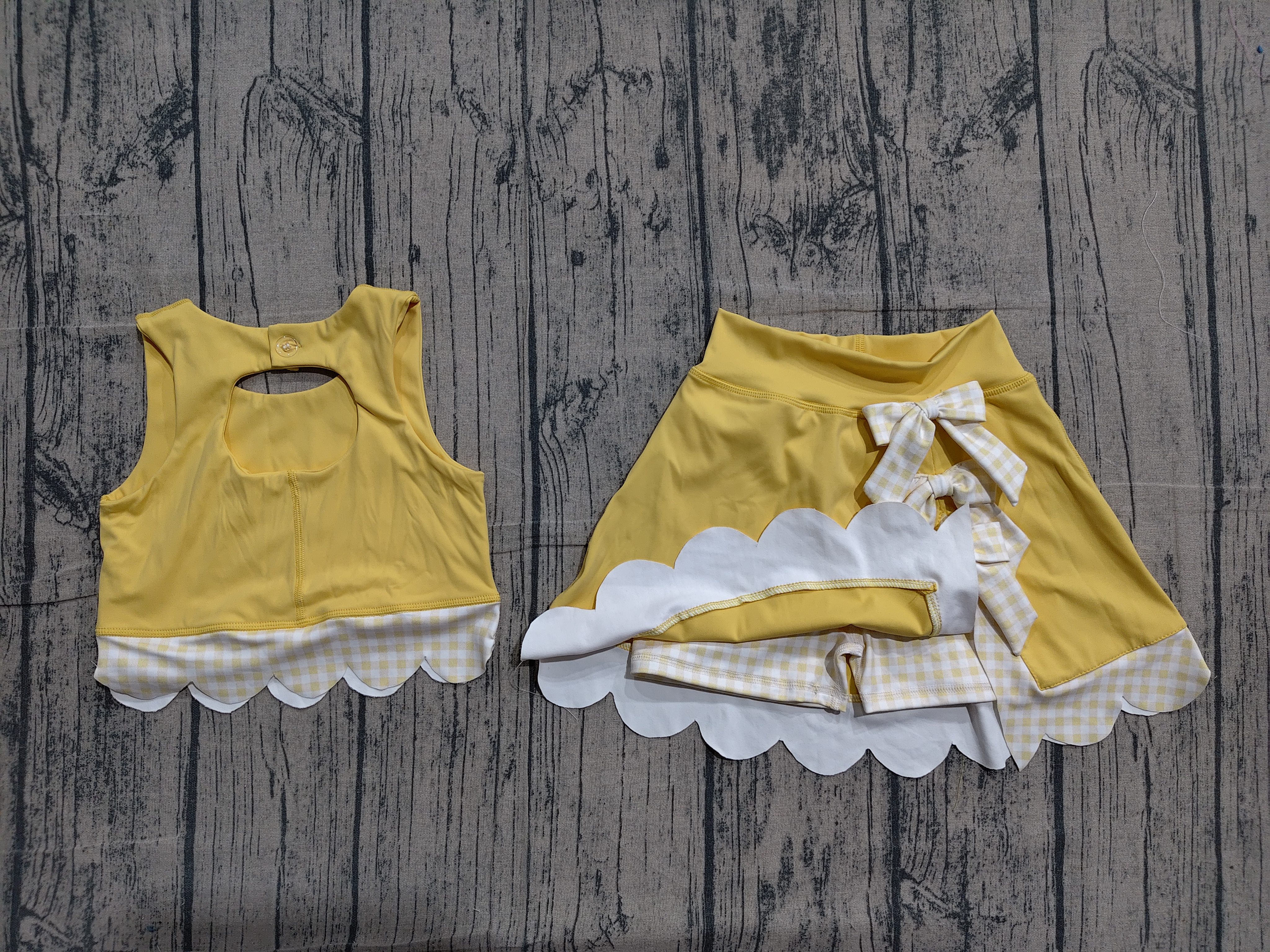 GSD3324 pre-order  toddler girl clothes yellow print girl yoga summer skirt set-real pic 2026.4.2 