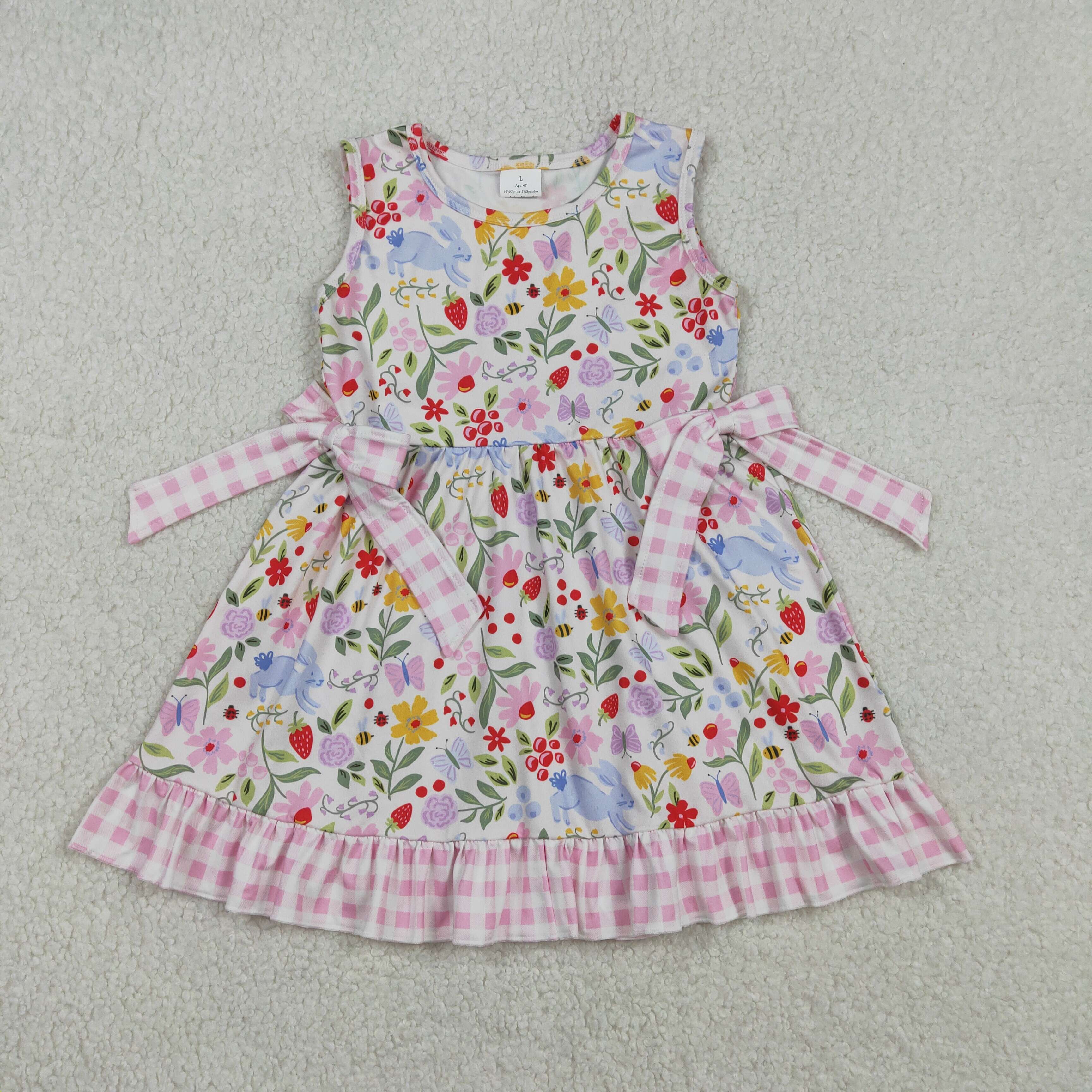 RTS GSD3405 toddler girl clothes rabbit print girl easter summer dress