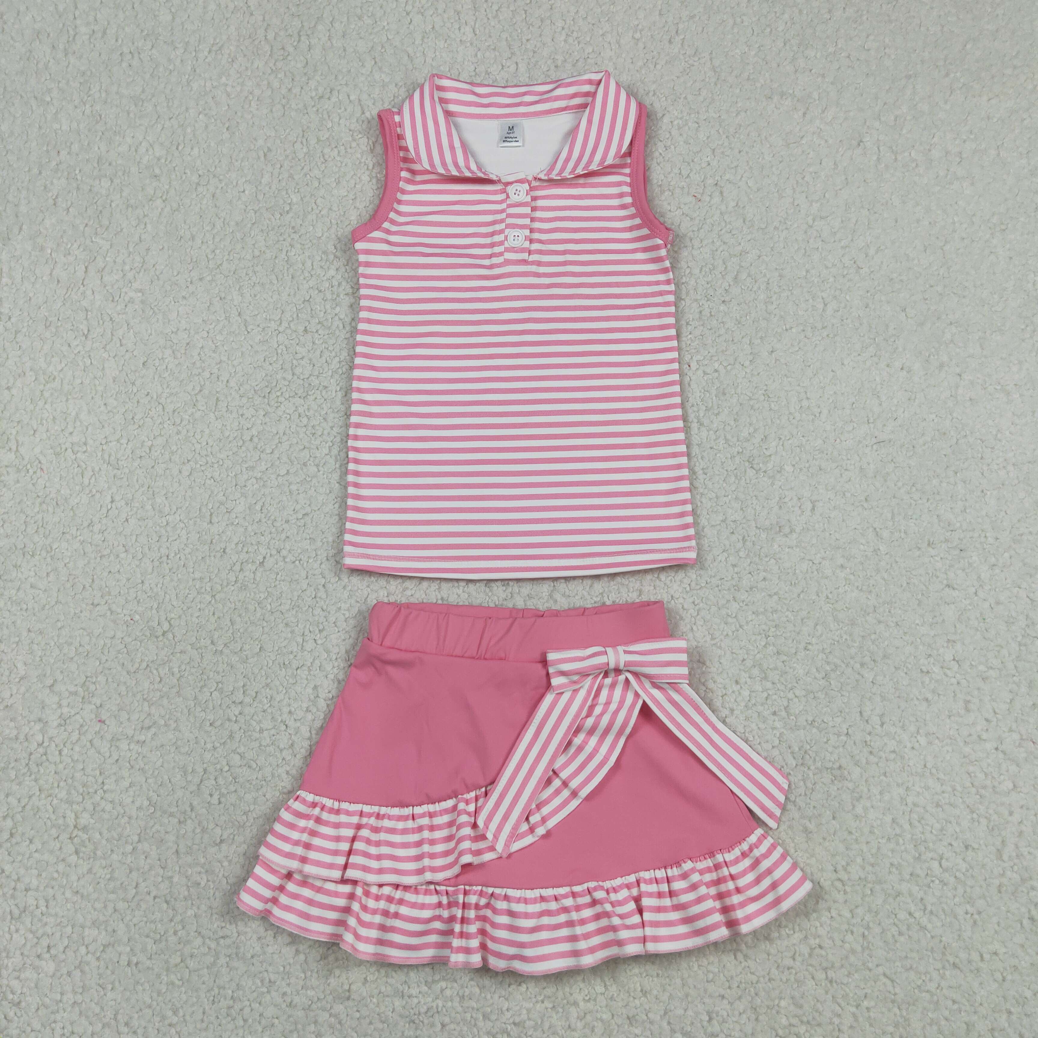 GSD3408  RTS  toddler girl clothes pink print girl summer skirt set sports clothing 