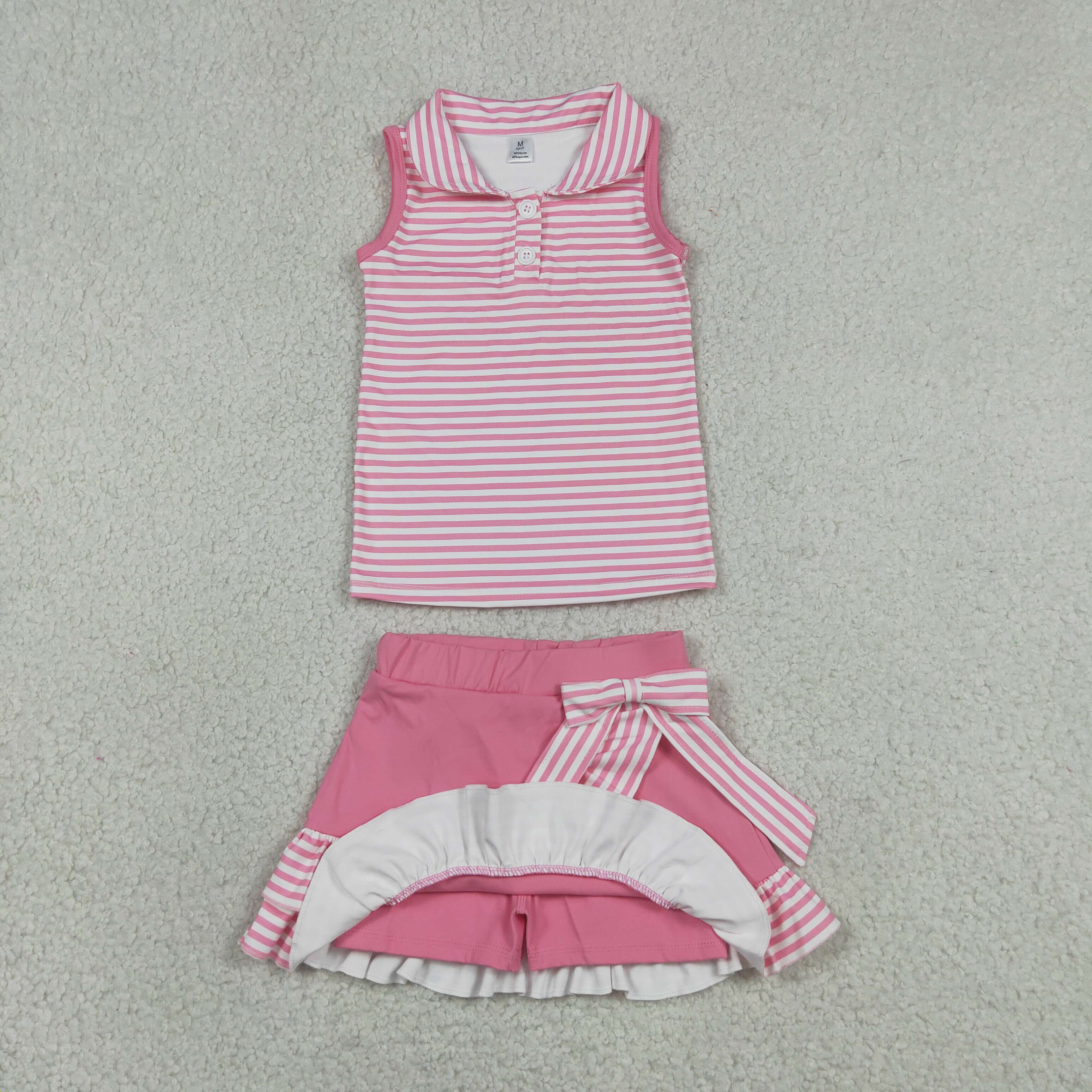 GSD3408  RTS  toddler girl clothes pink print girl summer skirt set sports clothing 