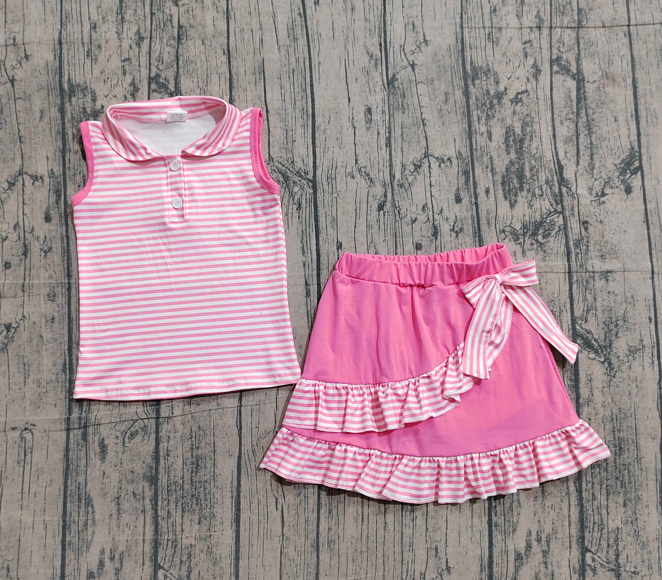 GSD3408  pre-order  toddler girl clothes pink print girl summer skirt set-real pic 2026.3.20 