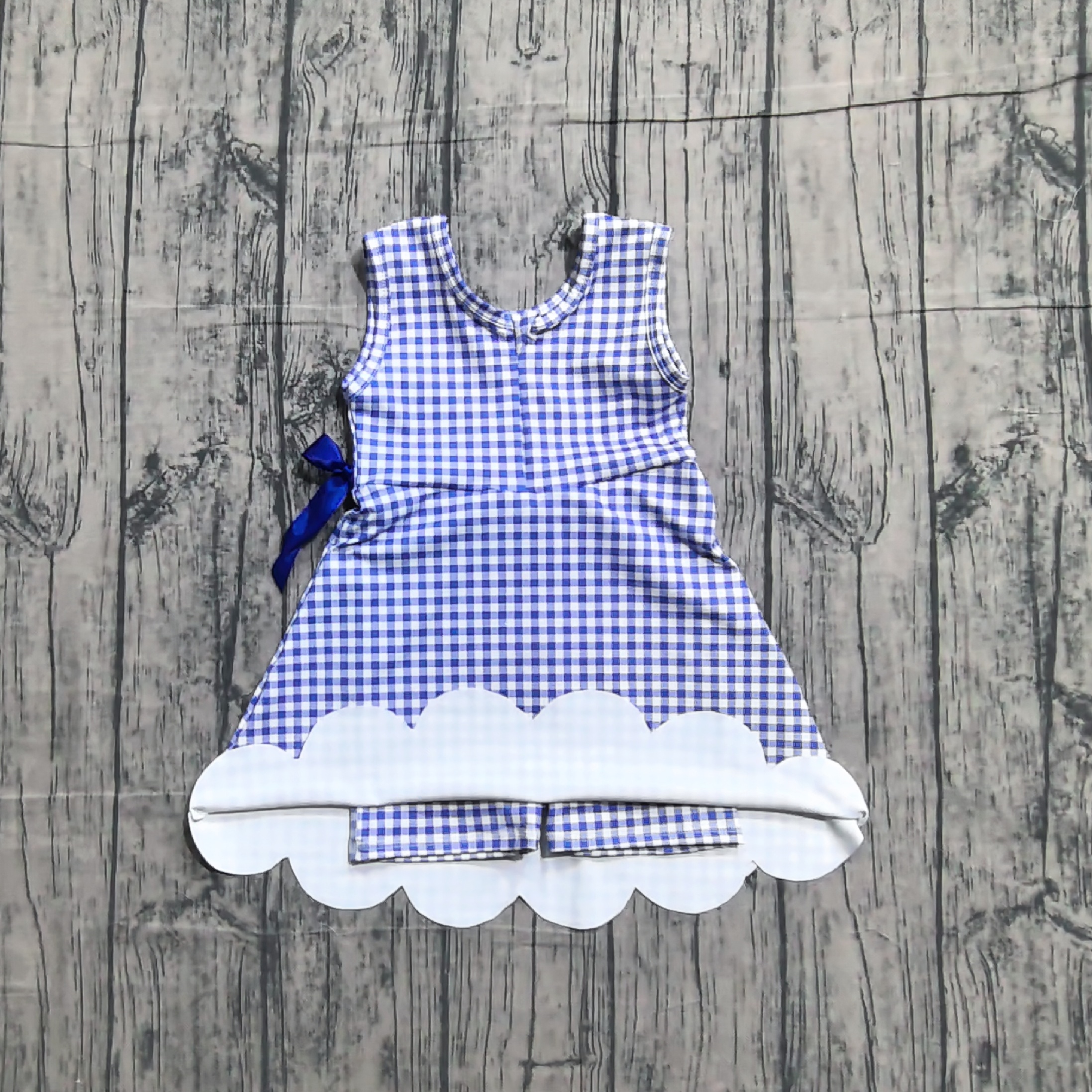 GSD3427  pre-order  toddler girl clothes blue gingham print girl yoga summer skirt set-real pic 2026.1.10 