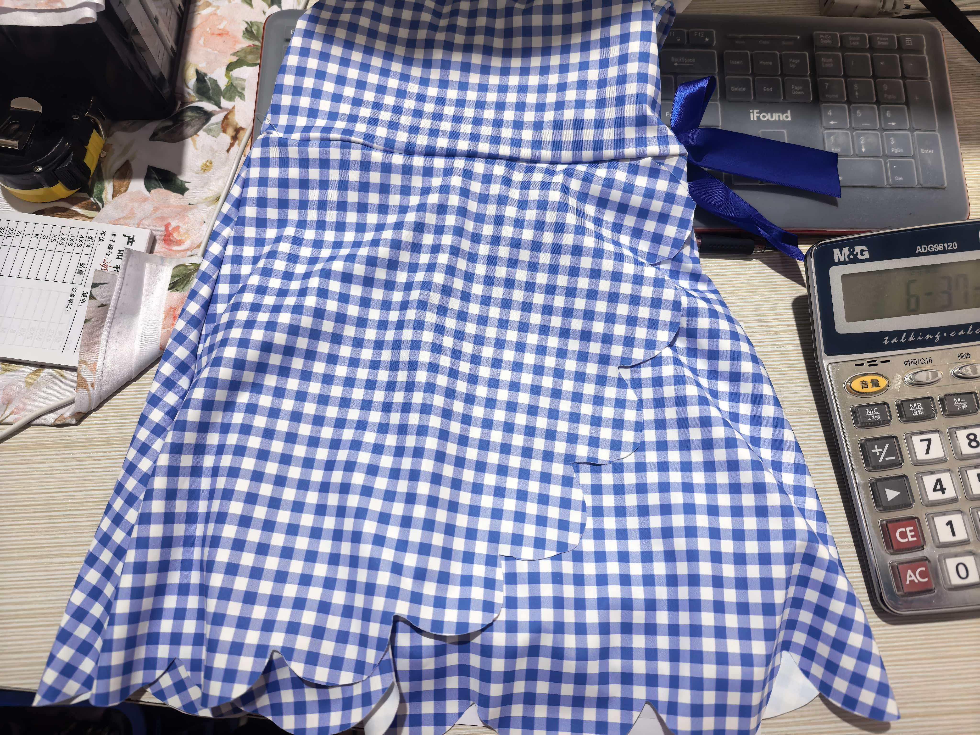 GSD3427  pre-order  toddler girl clothes blue gingham print girl yoga summer skirt set-real pic 2026.1.10 