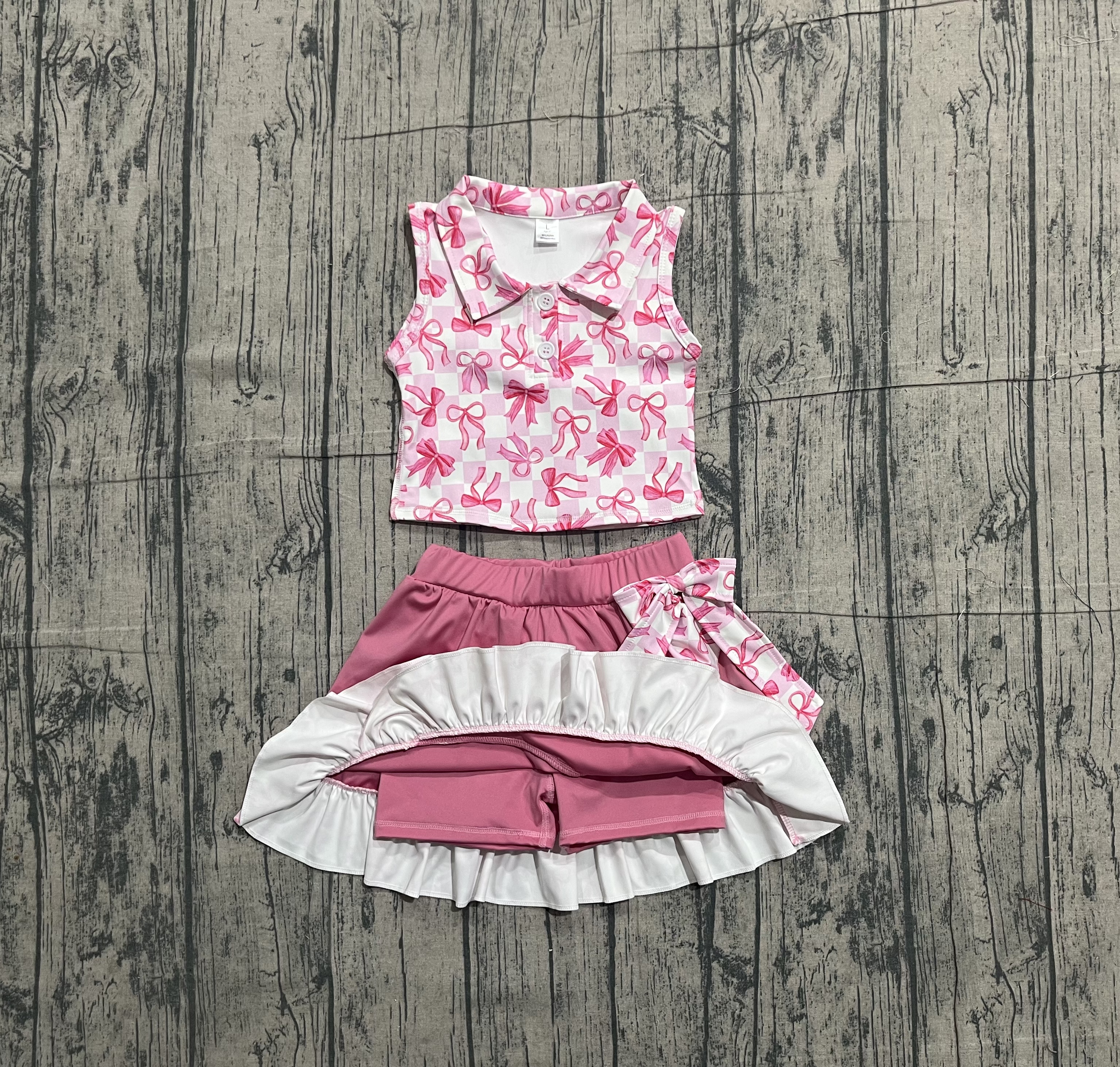 GSD3480 pre-order  toddler girl clothes  bows print girl yoga summer skirt set-real pic 2026.1.7 