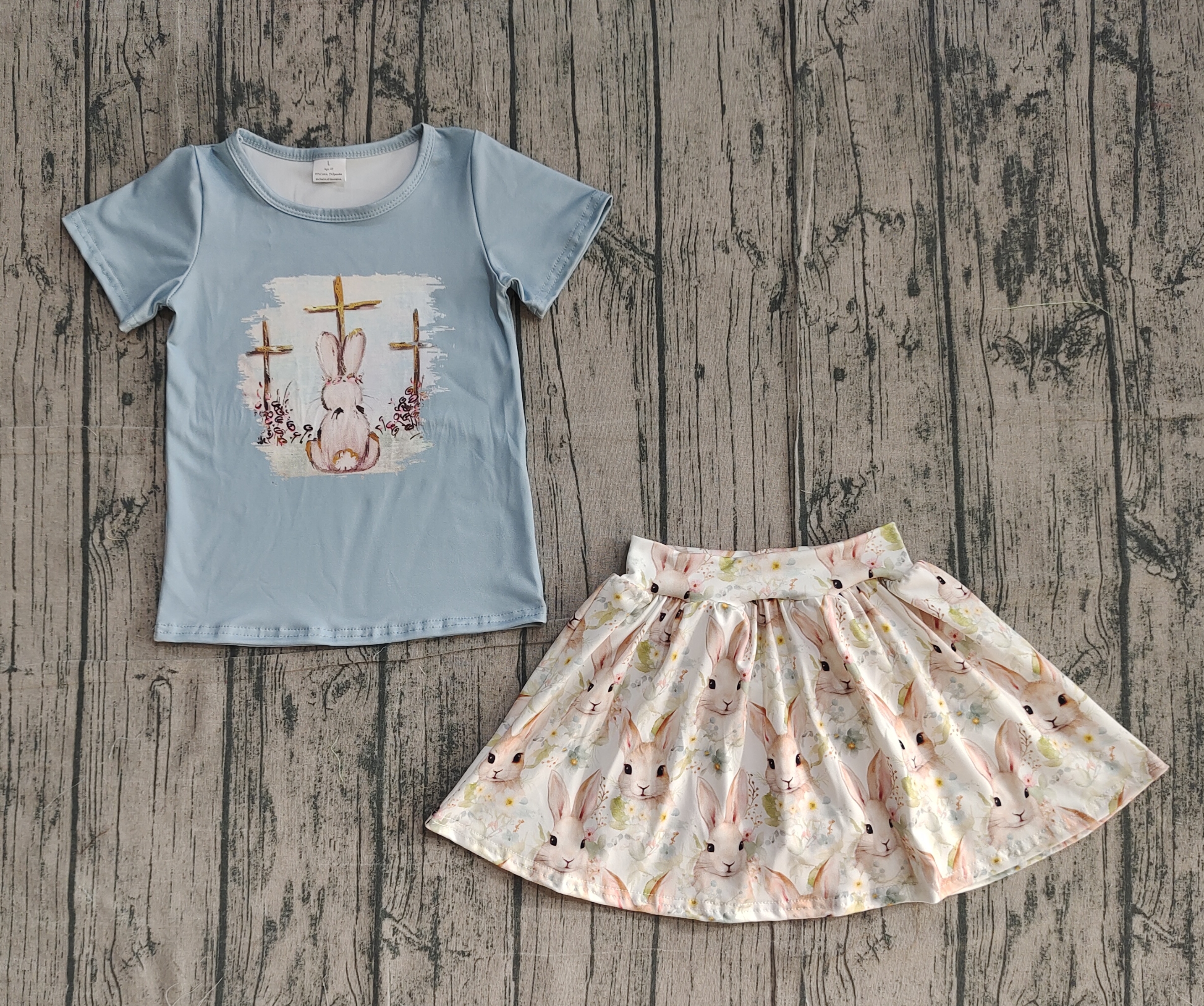  GSD3486 pre-order  toddler girl clothes rabbit print girl easter summer skirt set-real pic 2025.12.29 