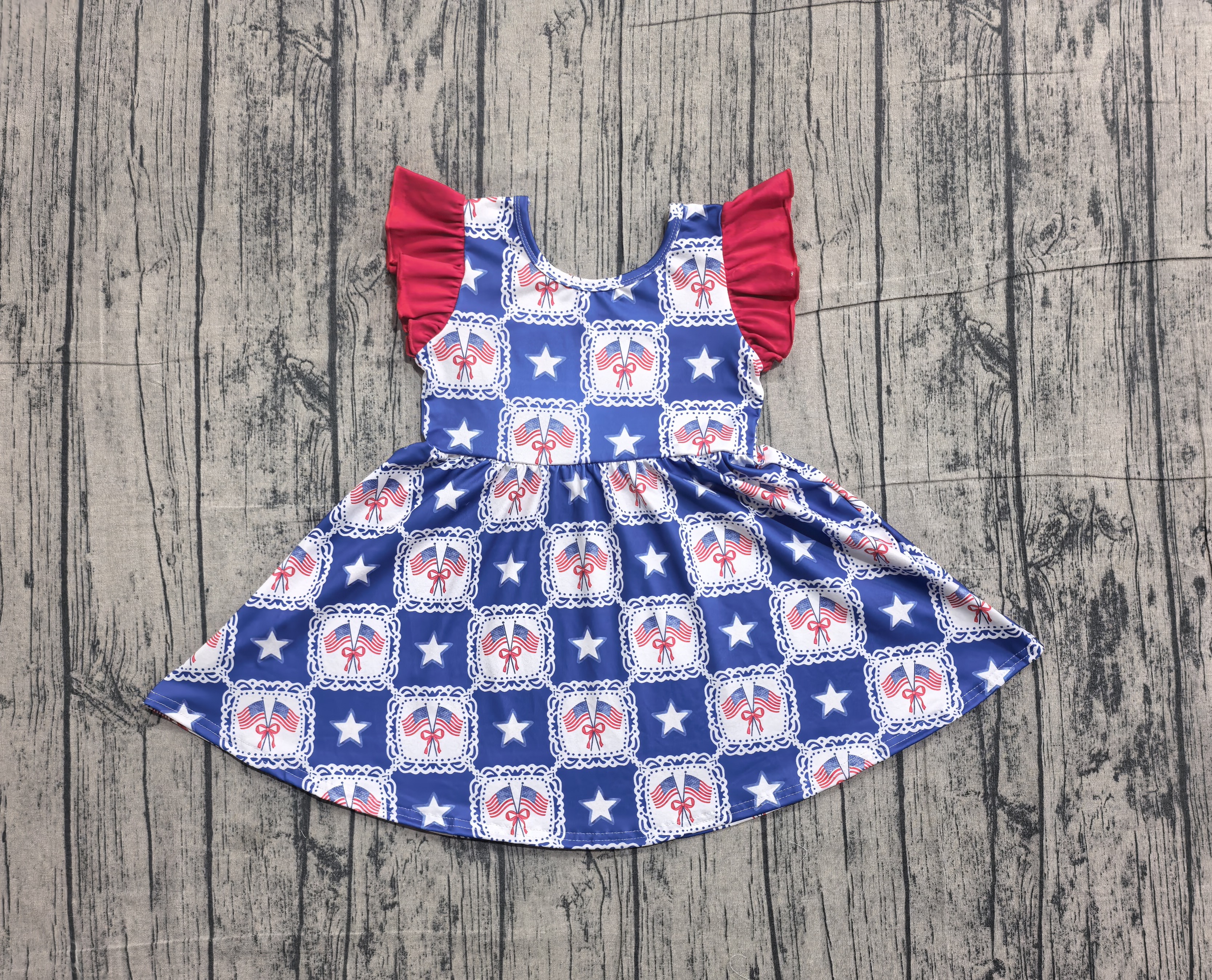 GSD3514 pre-order  toddler girl clothes flag print girl 4th of July summer dress-real pic 2026.3.27 