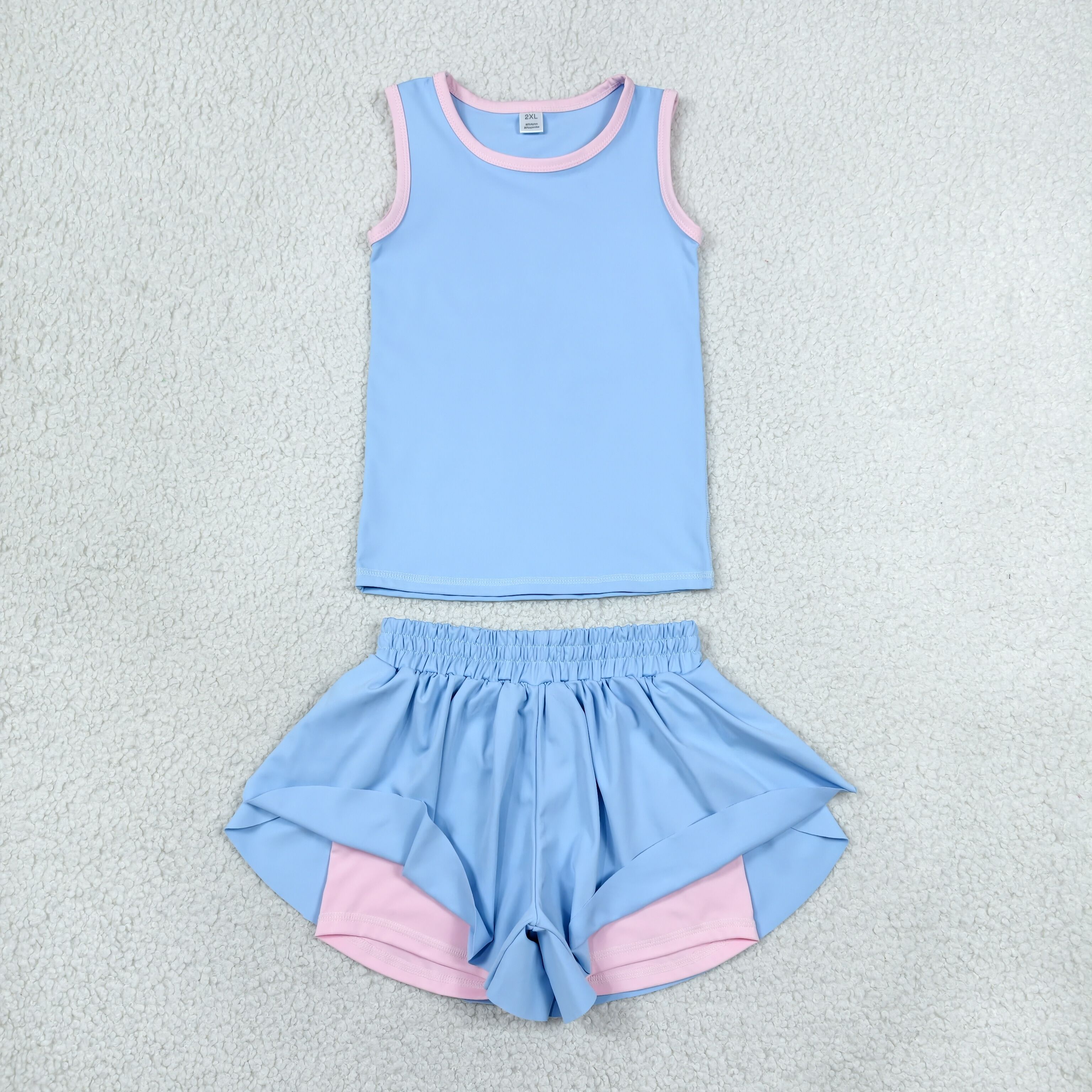 RTS GSSO3527 baby girl clothes blue  toddler girl yoga summer outfit sports clothing set
