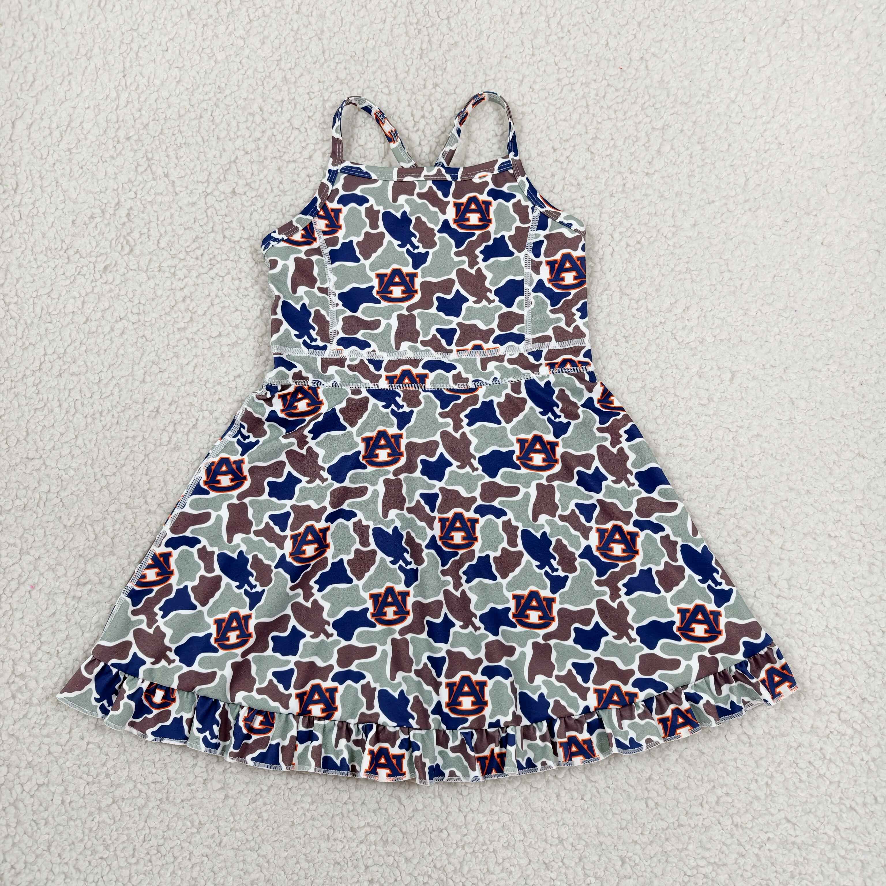 GSD3588 RTS toddler clothes  state camo girl yoga summer dress sports clothes