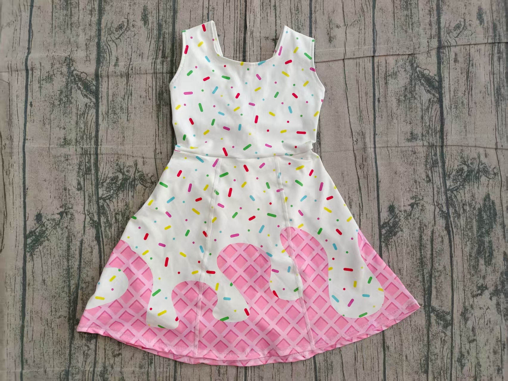 GSD3594 pre-order toddler clothes ice cream print girl yoga summer dress-real pic 2026.2.8 