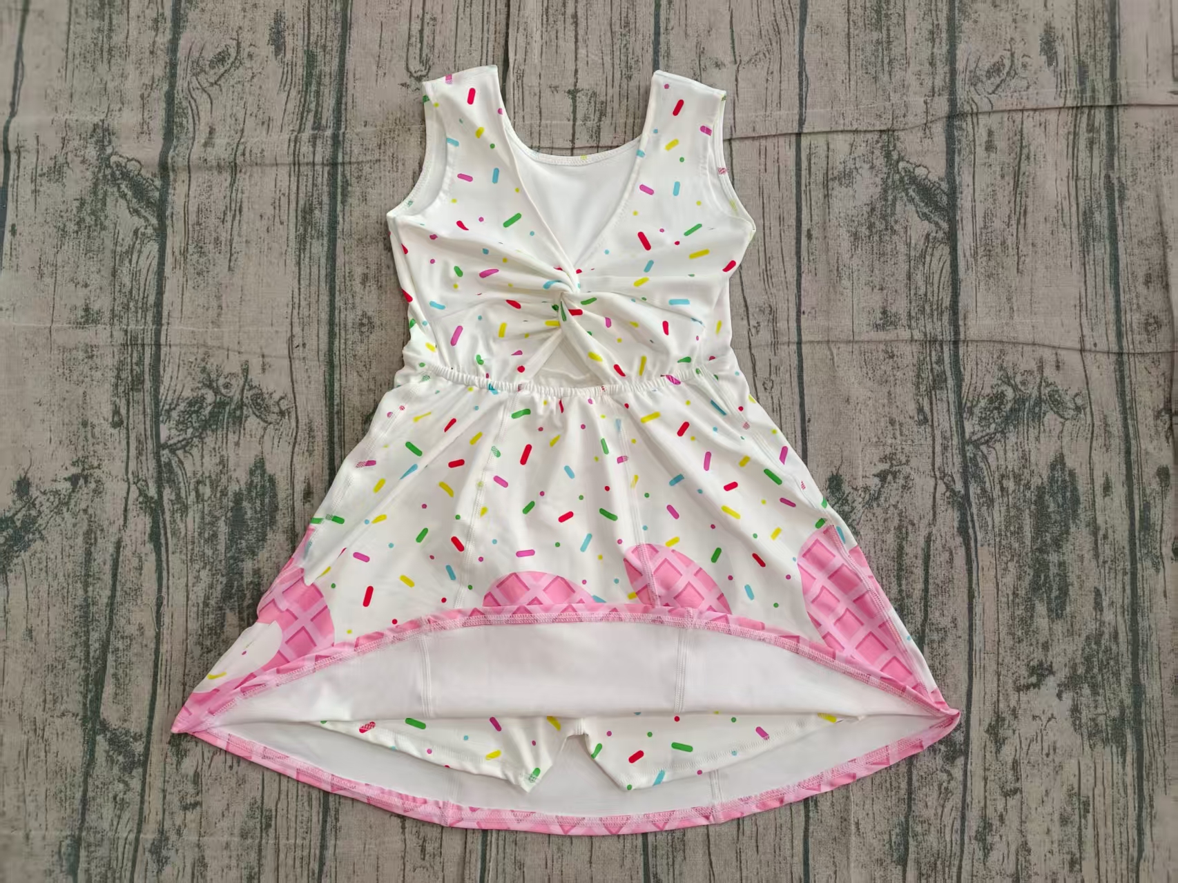 GSD3594 pre-order toddler clothes ice cream print girl yoga summer dress-real pic 2026.2.8 