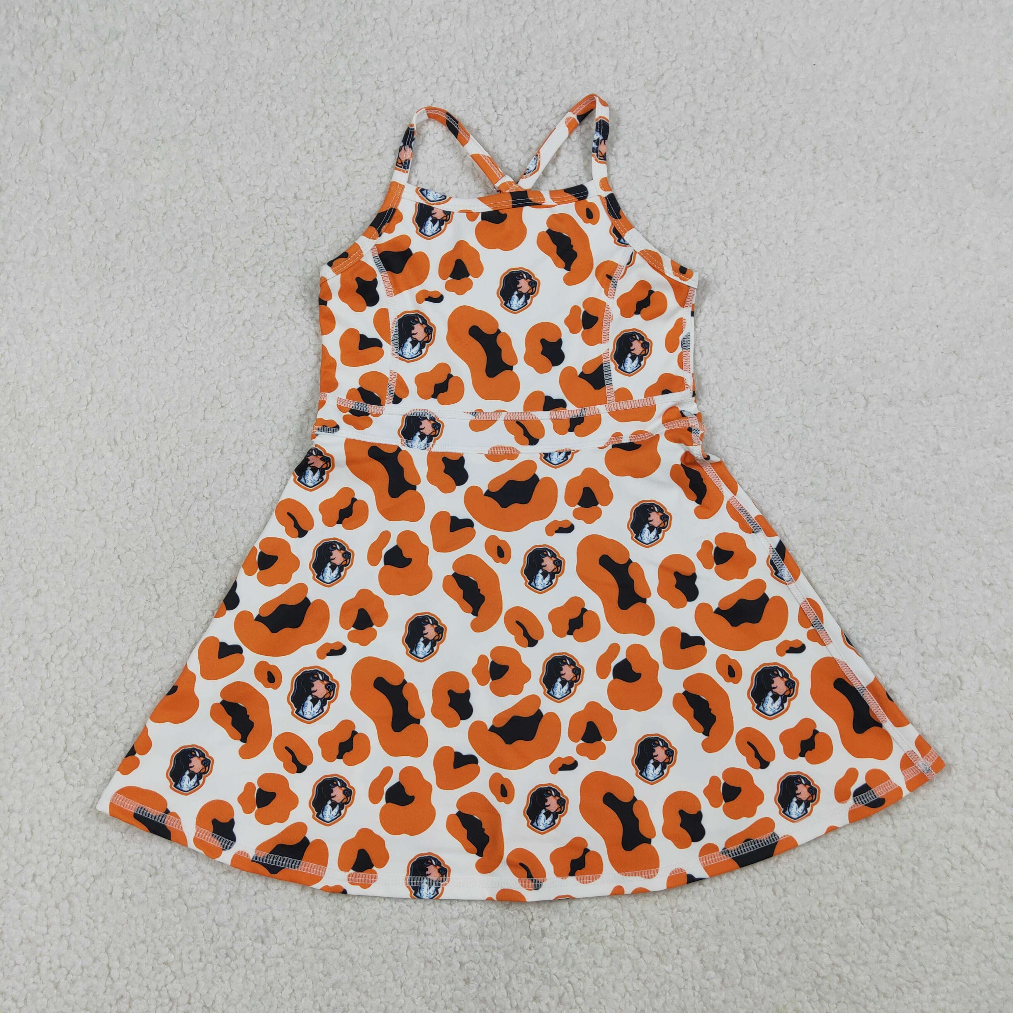 GSD3634 RTS toddler clothes state orange girl yoga summer dresses sports dress