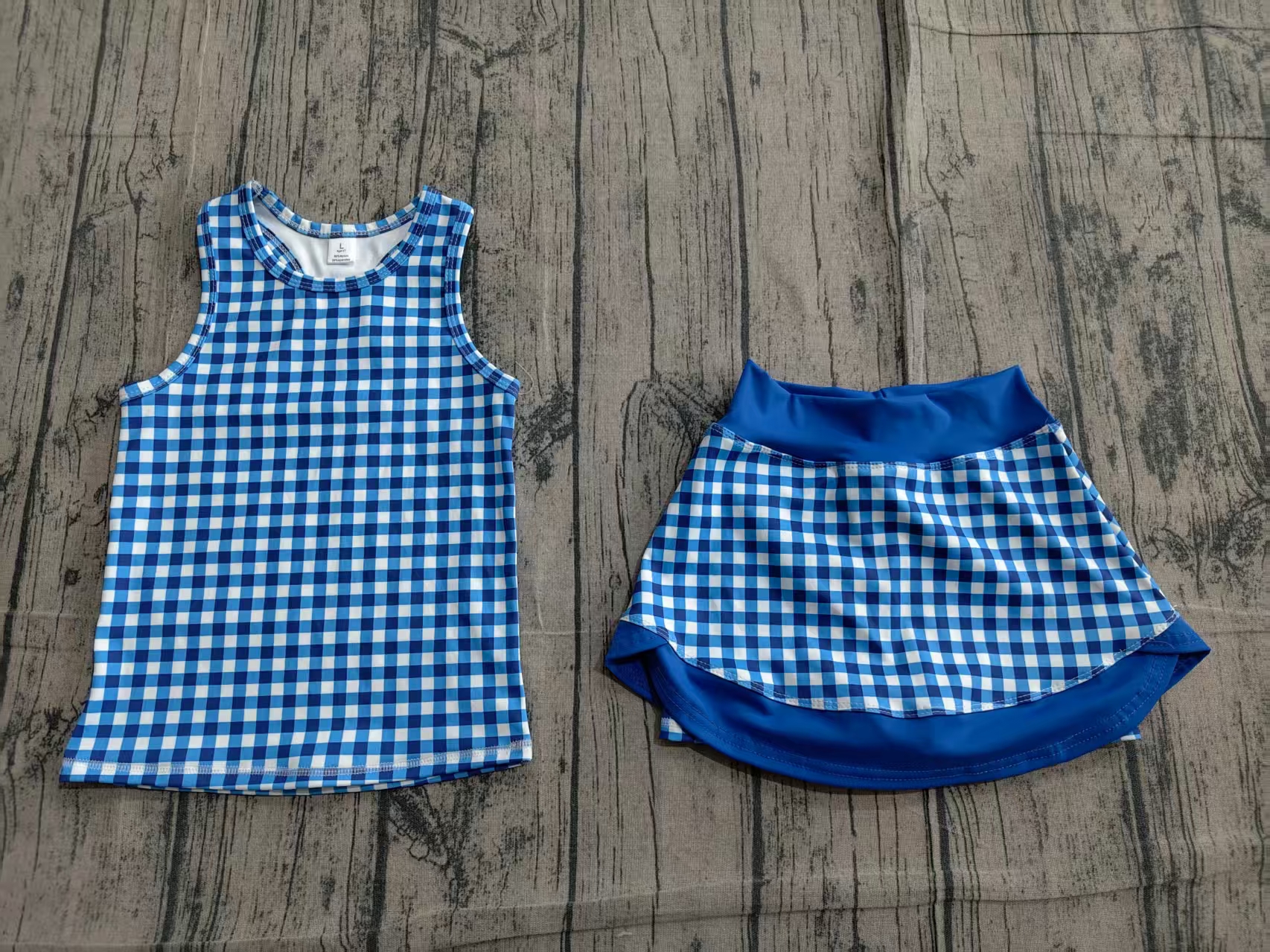 GSD3652 pre-order baby girl clothes blue gingham print toddler girl yoga skirt outfit-real pic 2026.4.6 
