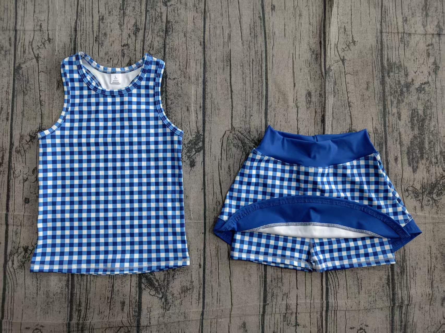 GSD3652 pre-order baby girl clothes blue gingham print toddler girl yoga skirt outfit-real pic 2026.4.6 