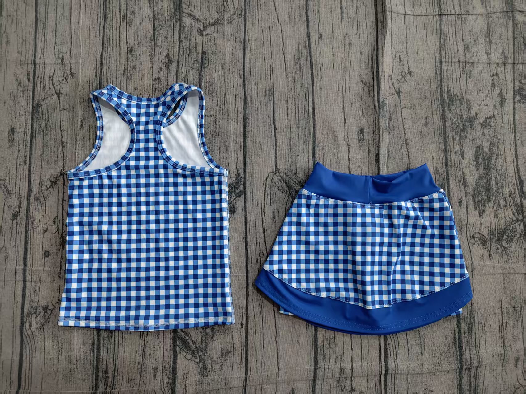 GSD3652 pre-order baby girl clothes blue gingham print toddler girl yoga skirt outfit-real pic 2026.4.6 