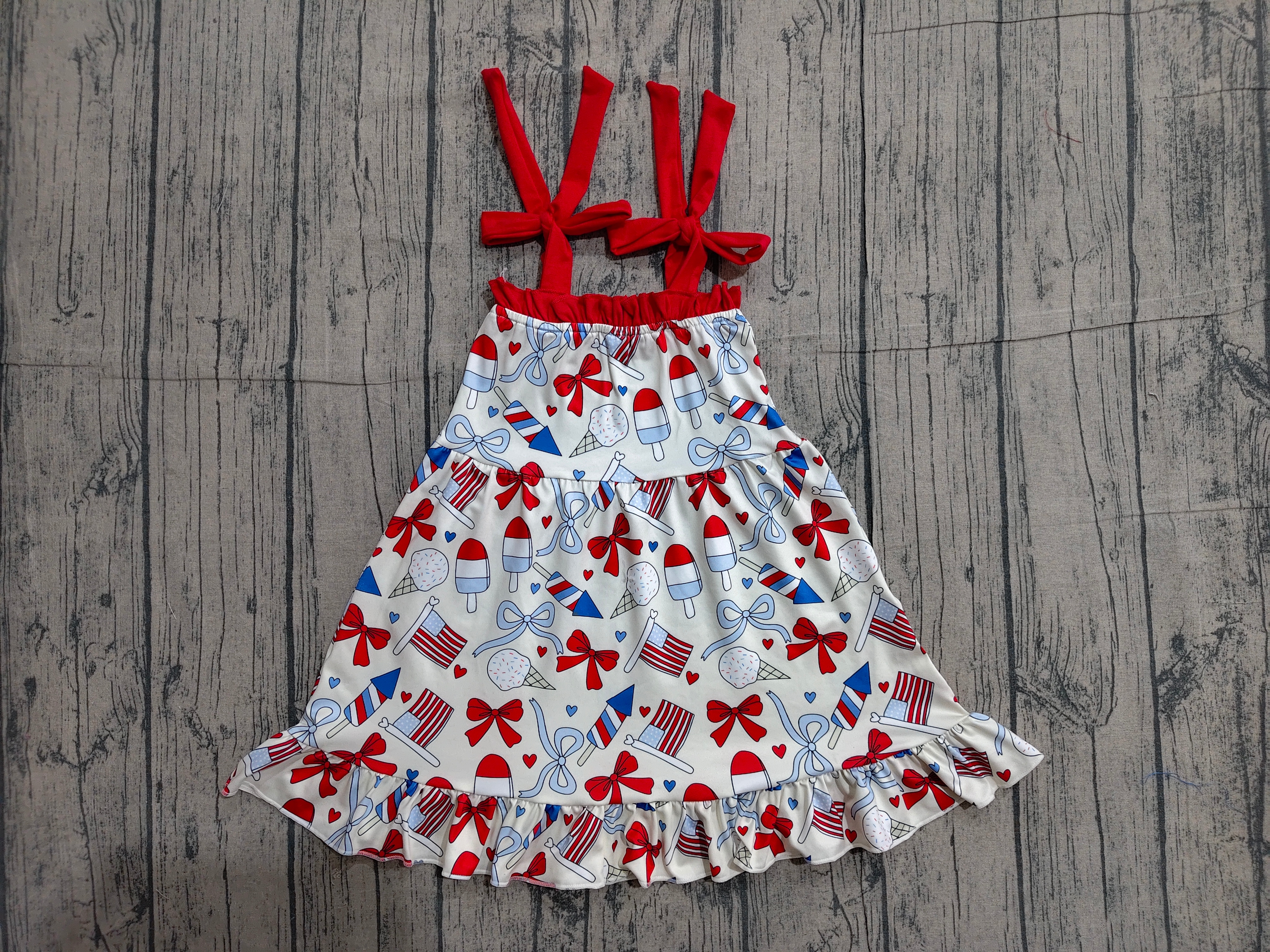 GSD3723 pre-order kids girl clothes bows print girl 4th of July summer dress-real pic 2026.4.1 